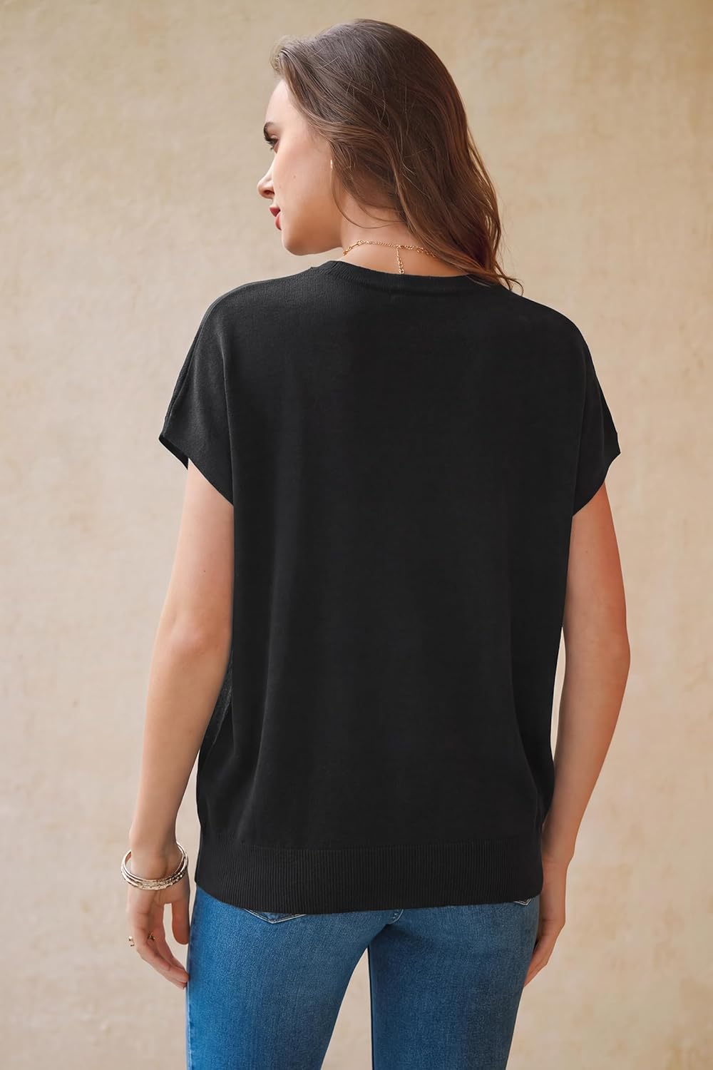 Arach&Cloz Women's Wool Blend Short Sleeve Oversized Sweater Business Casual Tops 2026 - Image 4