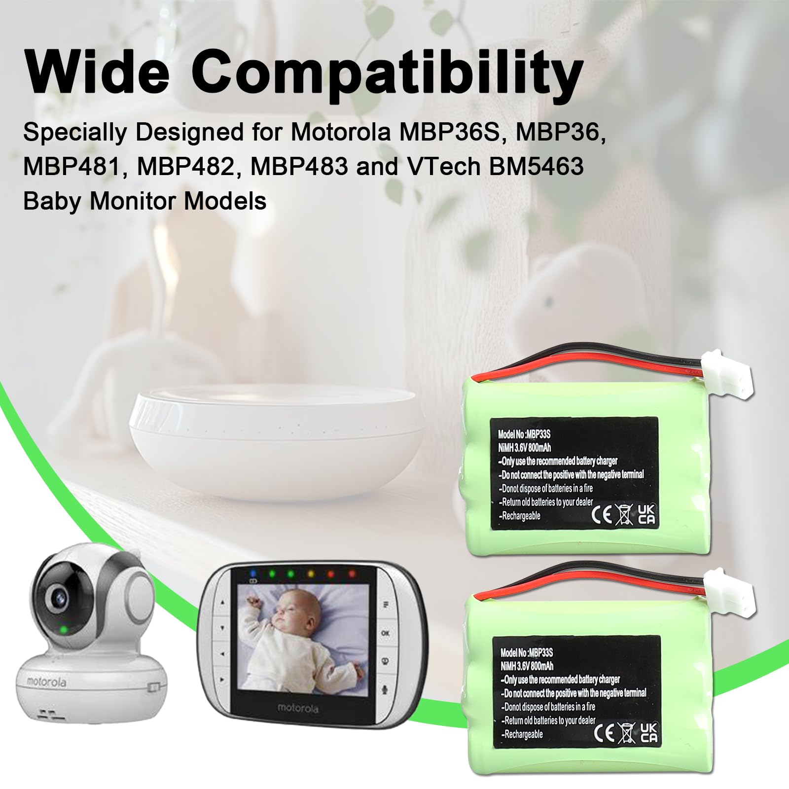 Batteria di ricambio Ni-MH per baby monitor da 3,6 V, 800 mAh, per Motorola MBP36S MBP36 MBP481 MBP482 MBP483 VTech BM5463 Baby Monitor Surveillance, Babyphone GP80AAAHC3BMX HRMR03 batteria AAA