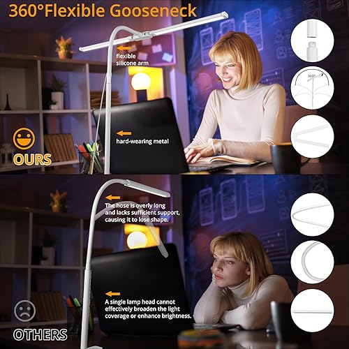 Miniatura 4 de Lámpara de escritorio con abrazadera, con adaptador de 5V 2A, lámpara de escritorio LED con doble cabeza, 50 modos de luz, monitor de computadora