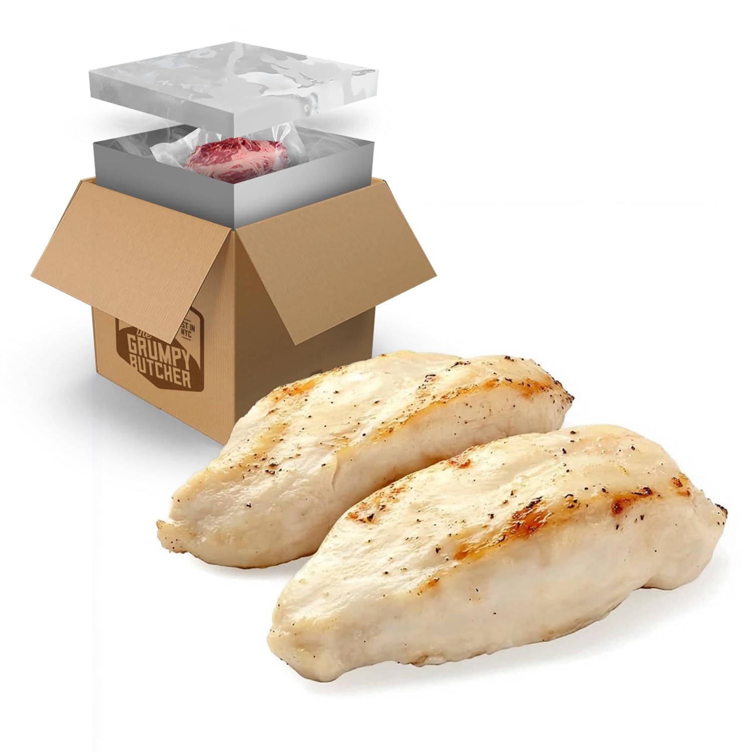 Grumpy Butcher Chicken Lite Breast Fully-Cooked, 8 each (4.5 lb total) – Steam-Toasted, Low Sodium & Calories Boneless Skinless Chicken Breasts - Just Olive Oil Salt & Pepper