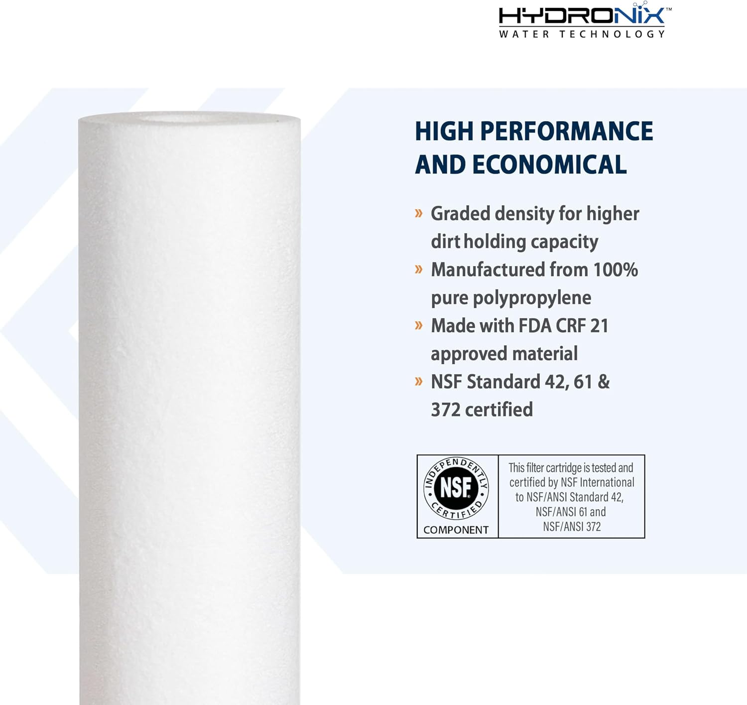 Hydronix SDC-25-1005 DI, RO Reverse Osmosis, Whole House Sediment Water Filter 2.5" X 10" - 5 Micron, 80 Pack