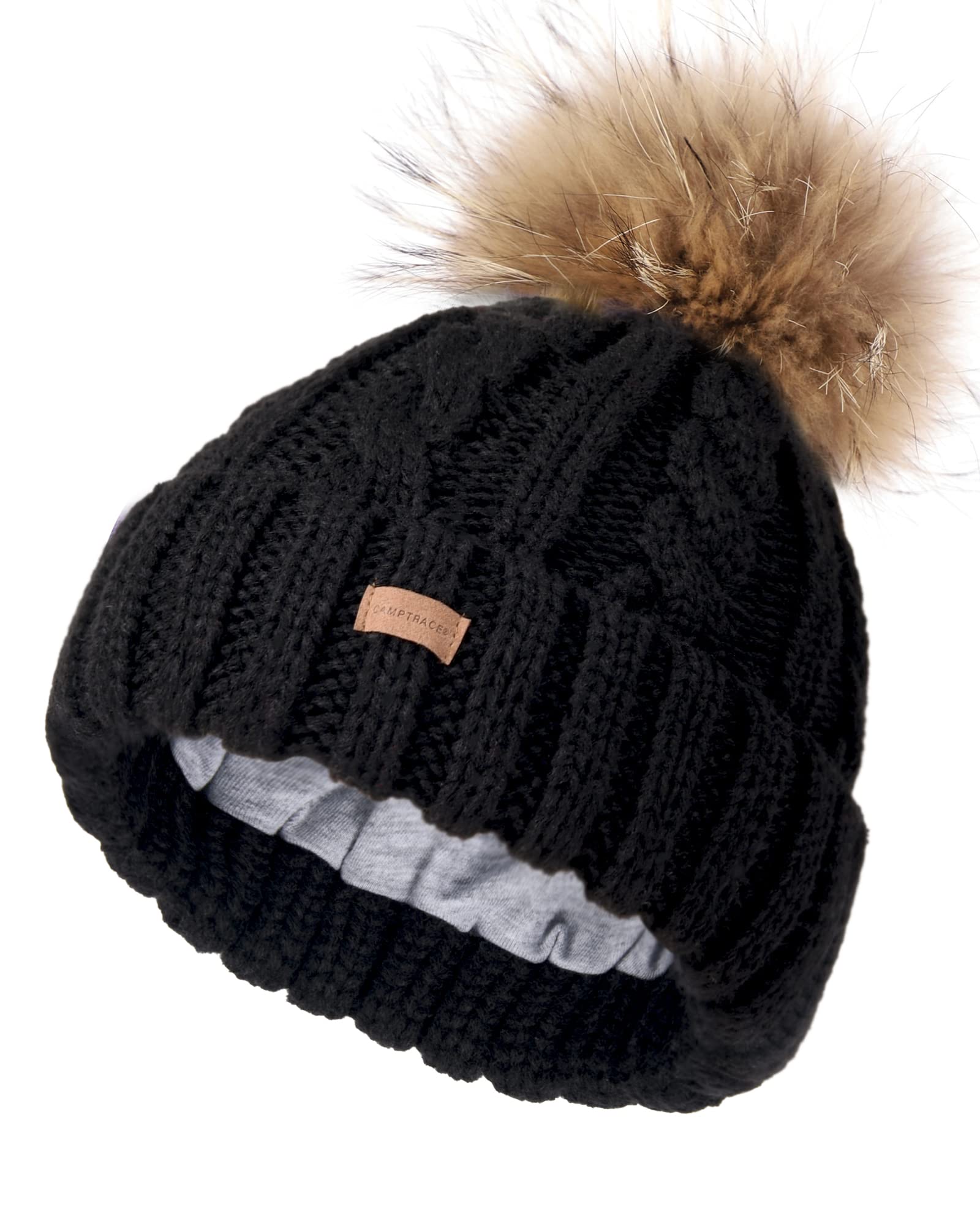 Toddler Winter Hat Cotton Lined Warm Baby Girls Boys Faux Fur Pom Pom Kids Beanie Chunky Knitted Beanies Thick Snow Caps