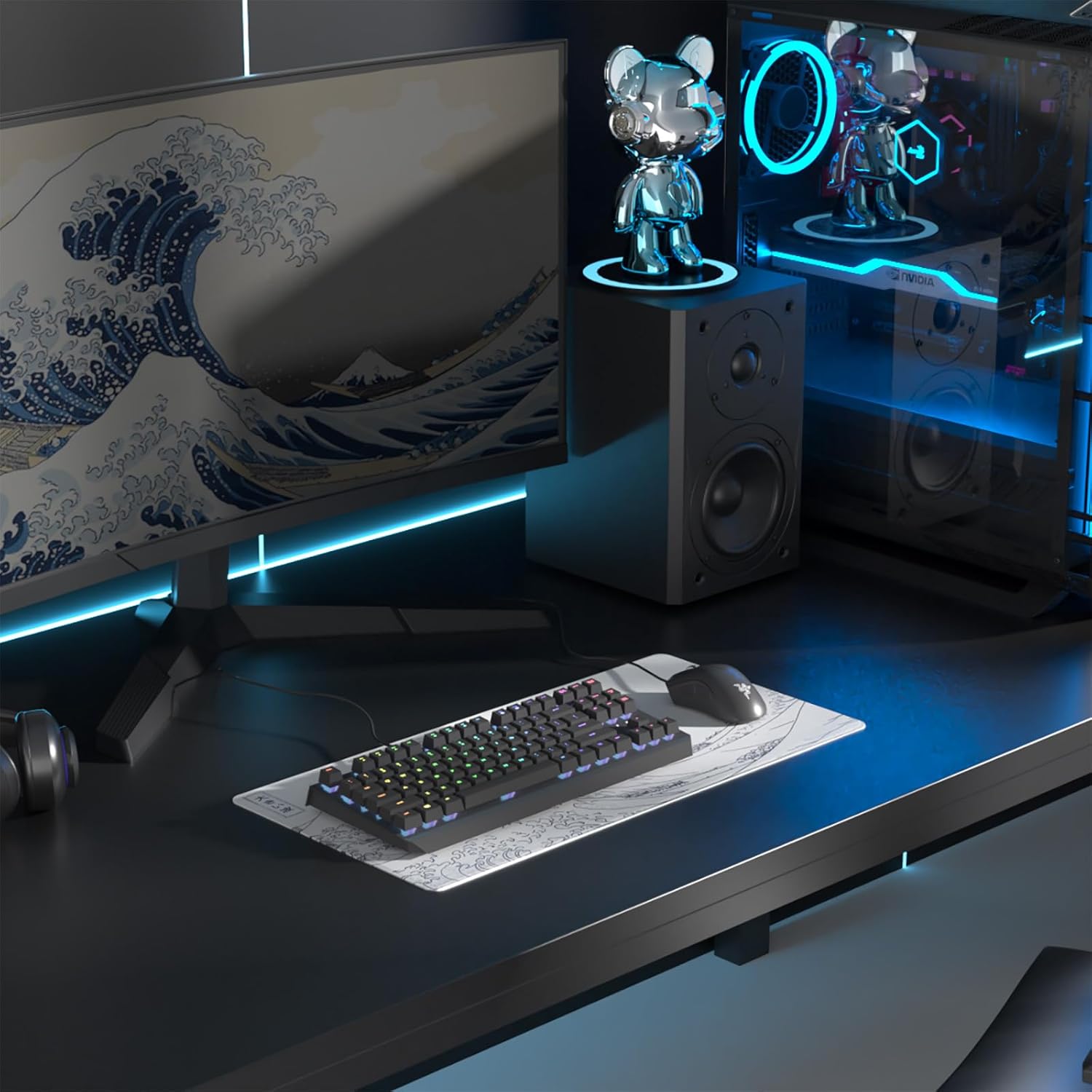 Large Japanese Sea Wave Mouse Pad - White Anime Desk Mat, Extended Non-Slip Keyboard Pad, Kanagawa Office Desktop Protector 23.6" x 11.8" for Gaming, Office and Home - Image 7