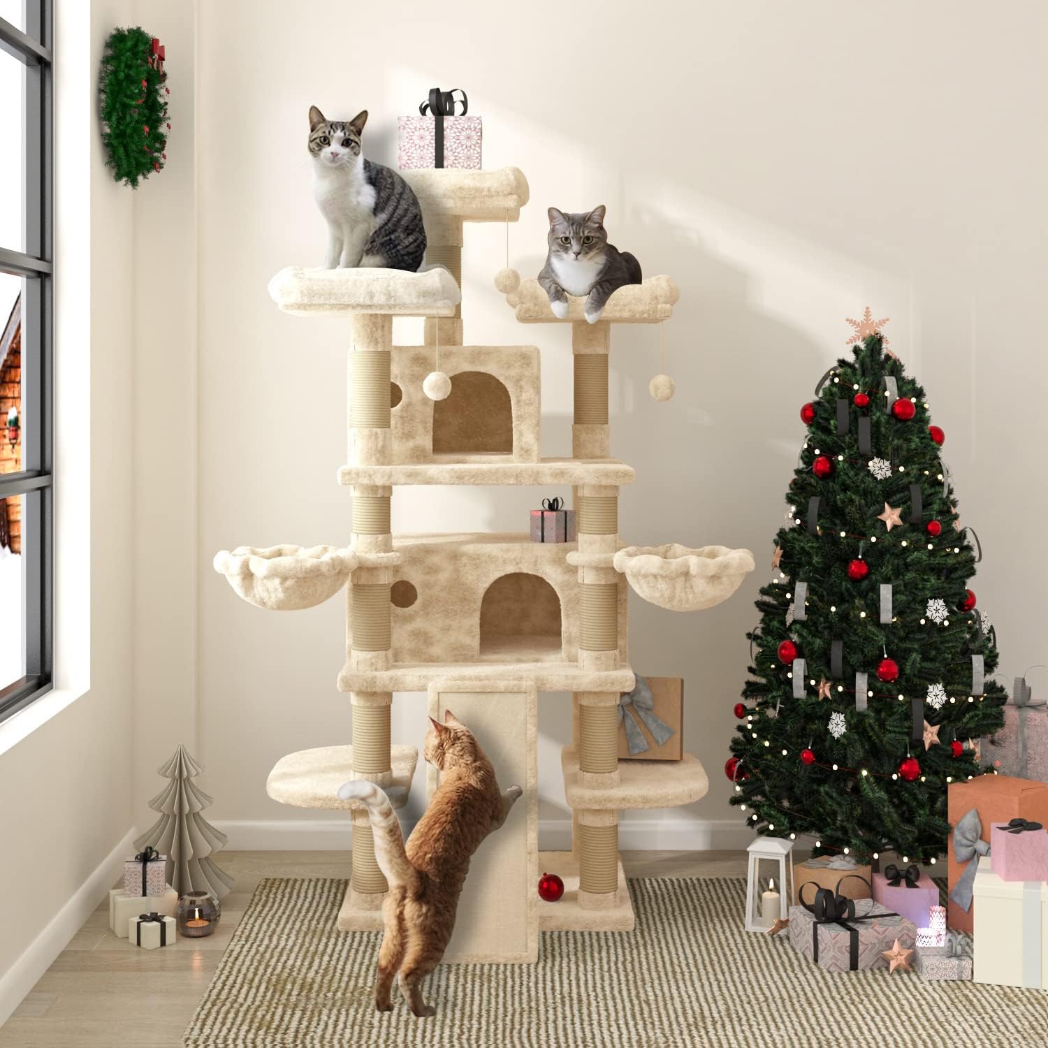 Allewie 68 Inches Catry Cat Tree/Cat Tree House and Towers for Large Cat/Cat