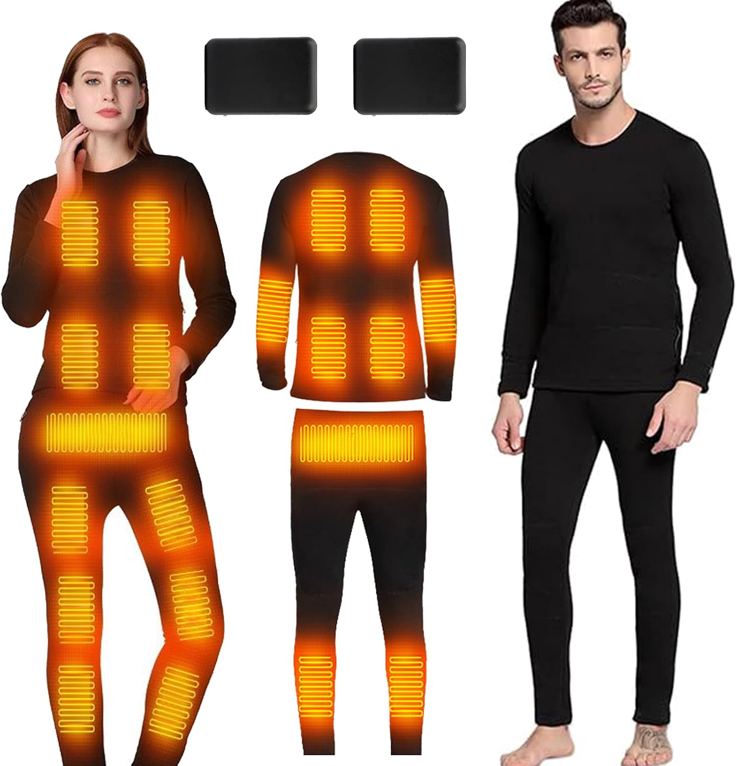 USB Heated Thermal Underwear Set Outdoor Hunting Heated Top Bottom Pants with 20 Heating Zone for Men Women, Washable