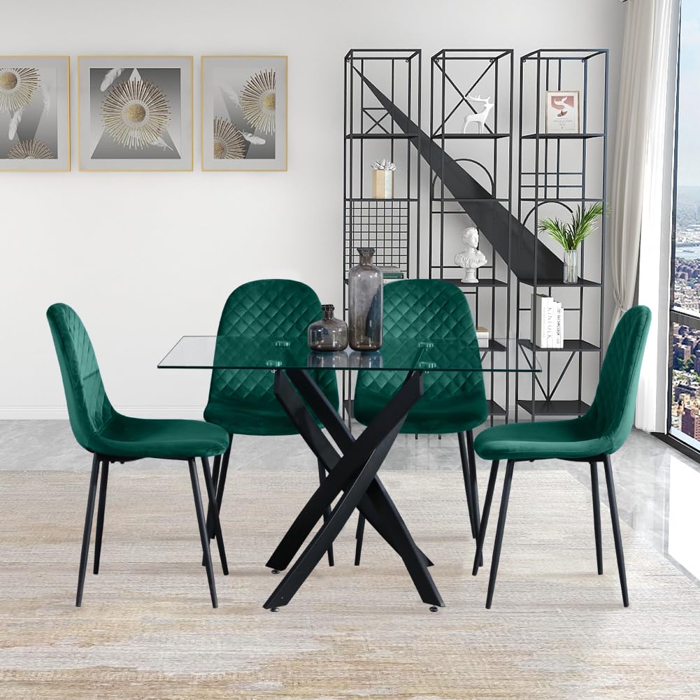 Ensemble Salle à Manger GOLDFAN - Table Ronde 120cm Et 4 Chaises En Tissu Vert