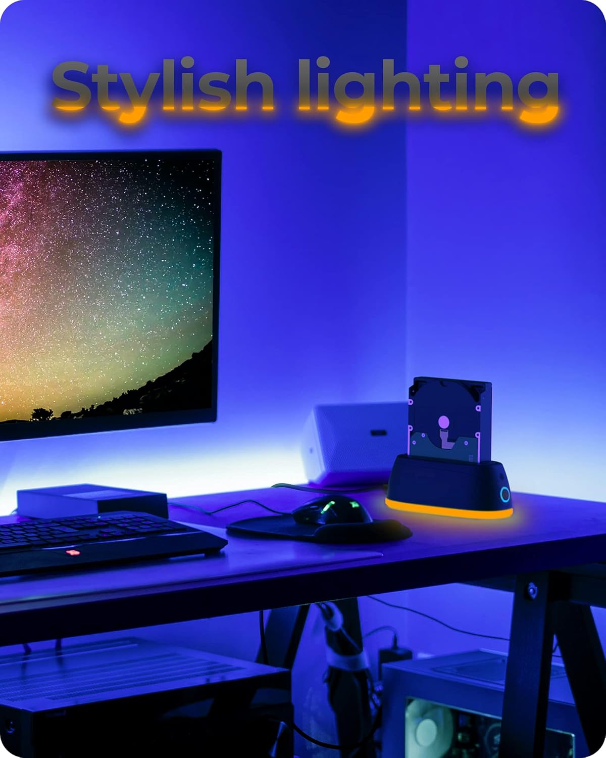 ICY BOX IB-1124L-C3 HDD / Hard Drive Docking Station USB 3.0 for SATA 2.5 Inch & 3.5 Inch RGB Lighting Hard Drive Cloning Station & Reader Adapter External Black