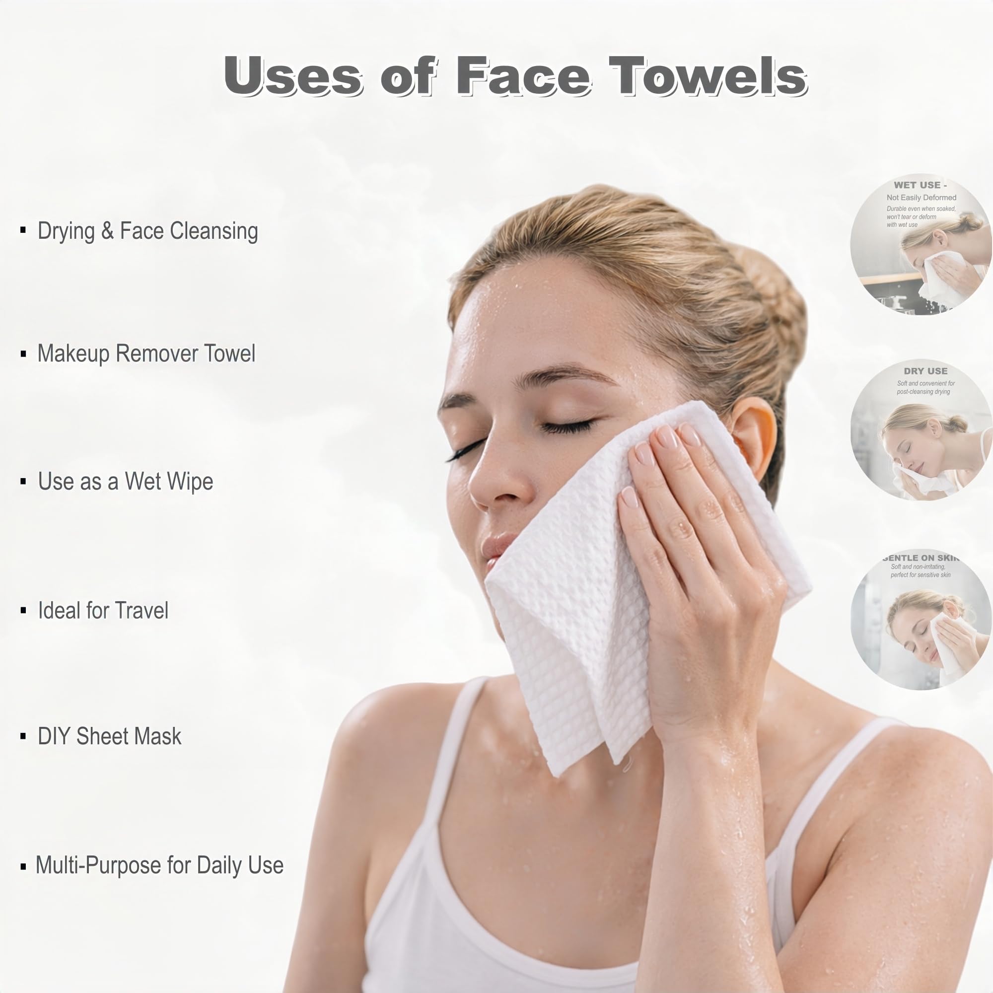 Toallas limpias, toalla facial 100% USDA de base biológica, gruesa, toalla multiusos, lavado y secado facial, toallitas secas desmaquillantes, toallas faciales desechables, paquete de 3 (210