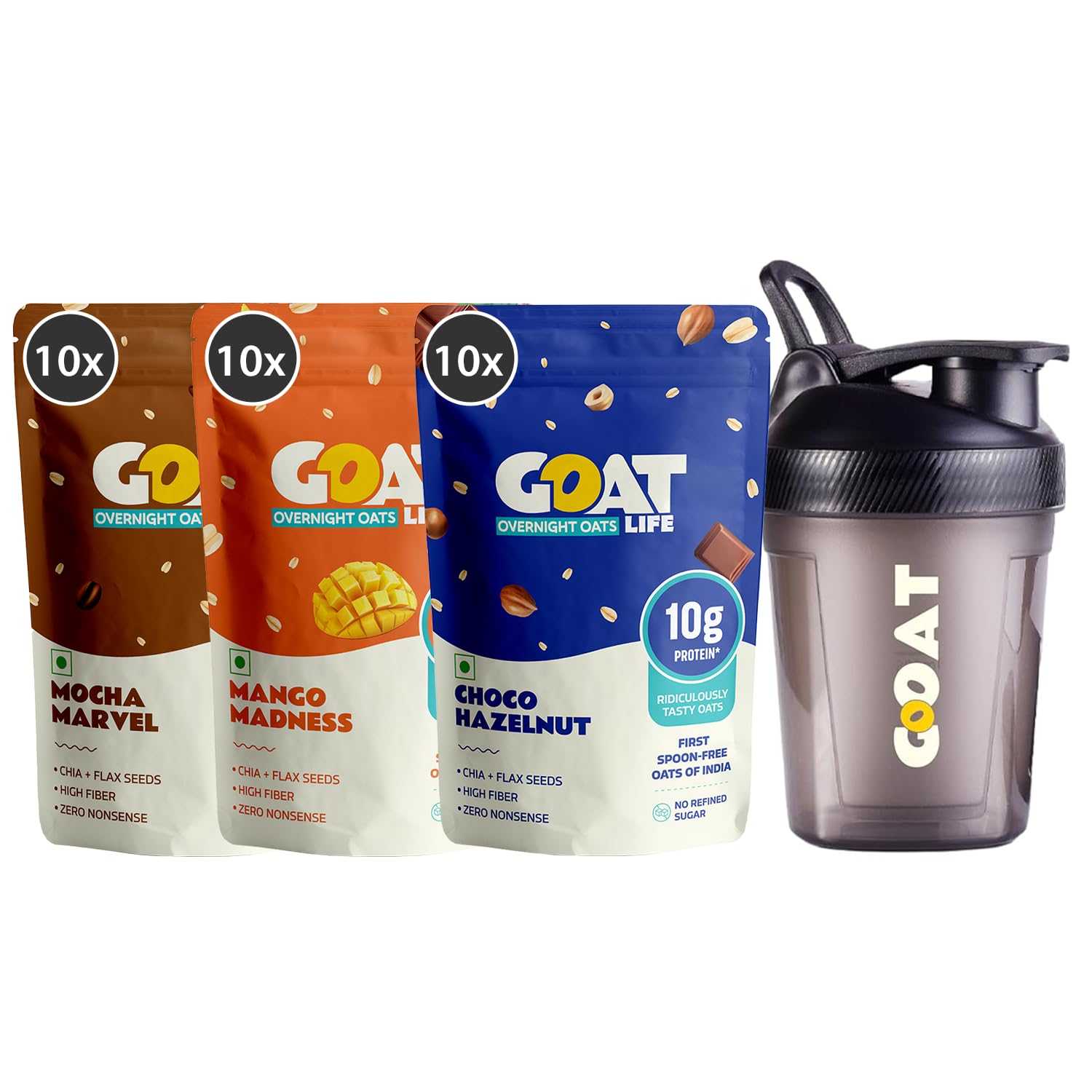 GOAT Life Overnight Oats 2.07kg with Sipper Bottle | Pack of 30
