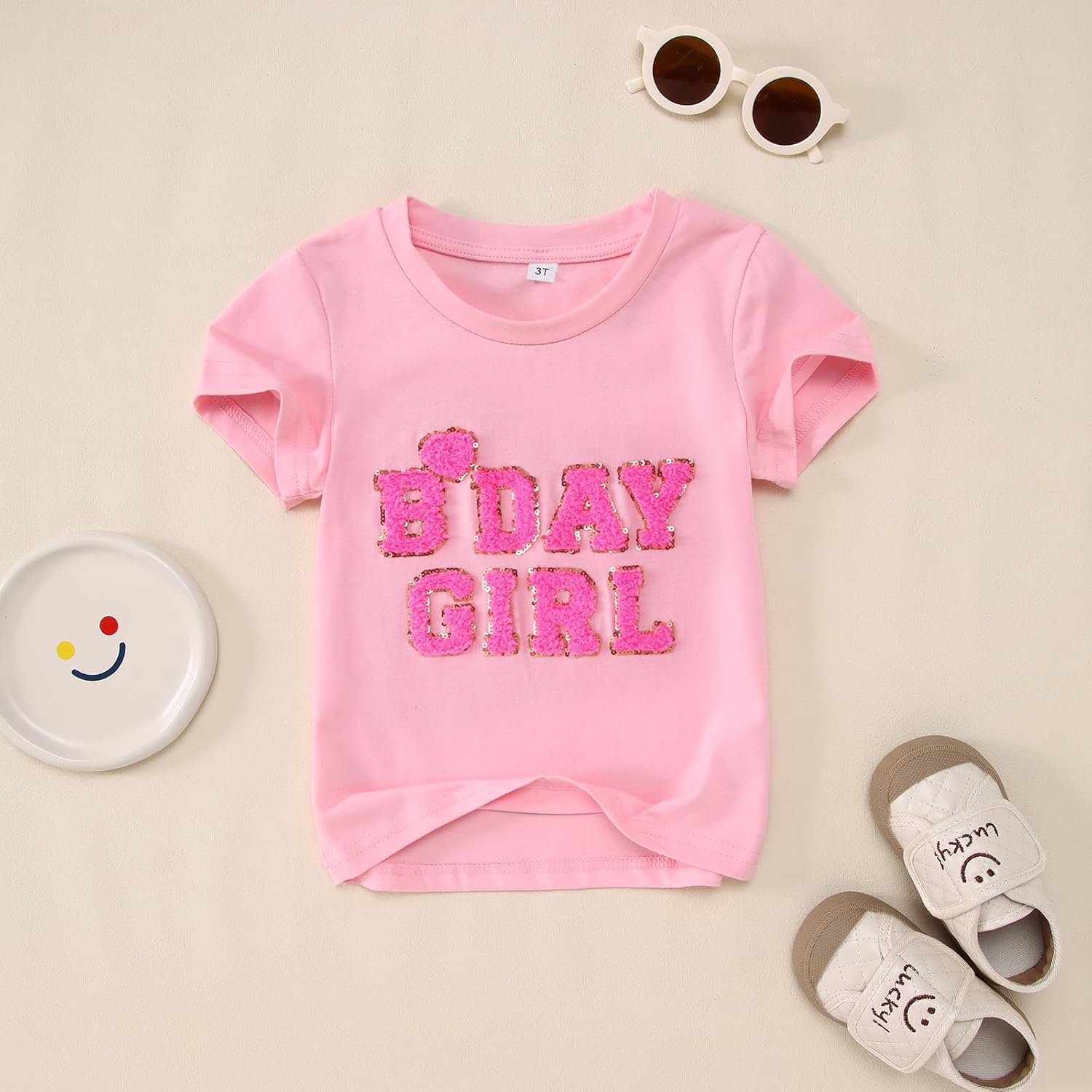 Toddler Baby Girl Birthday Shirt 2nd 3rd 4th 5th 6th Bday Party Tshirt Outfit Sequin Glitter Patch Embroidered Tops - Image 6