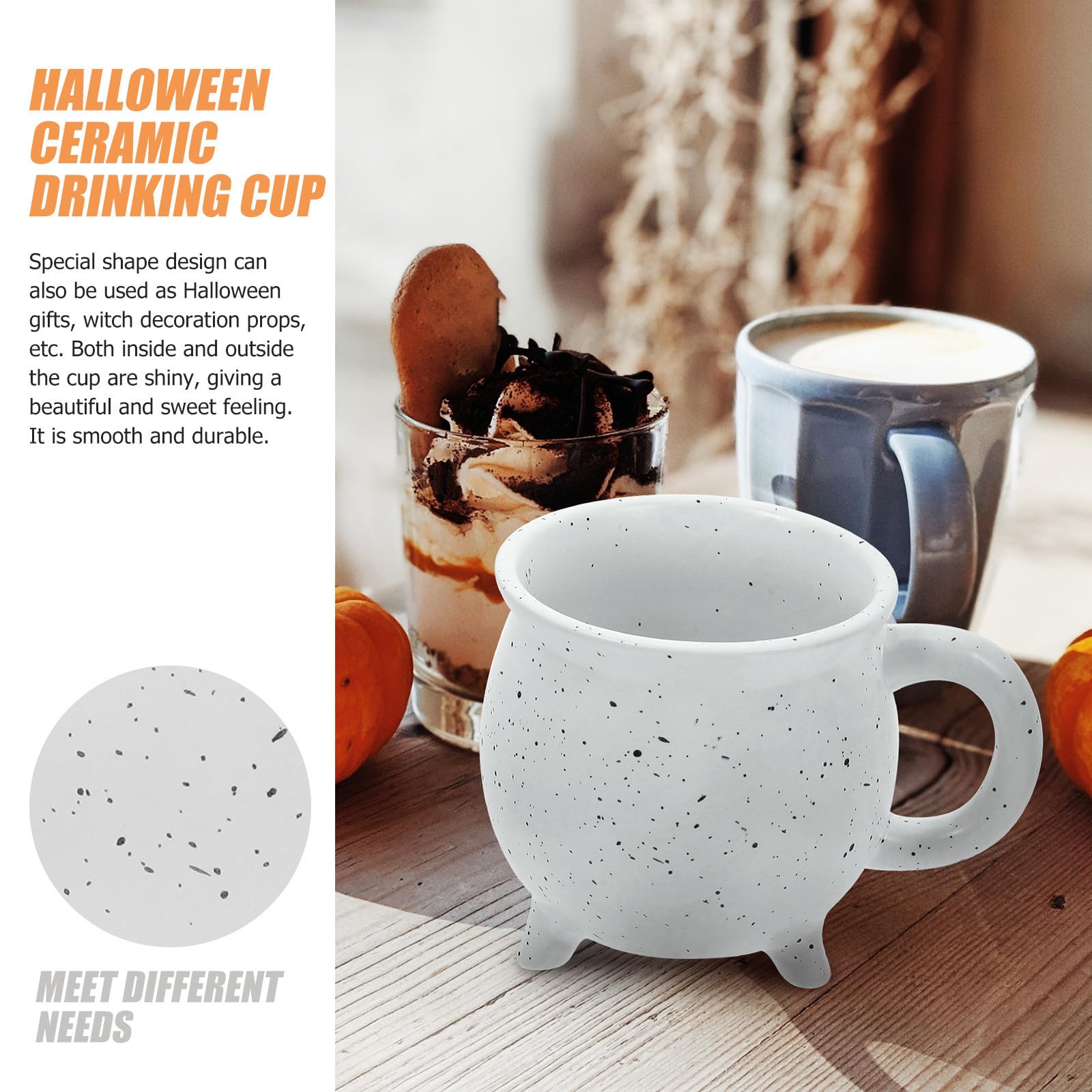 Zerodeko 450ml Keramik Tasse Weiß mit Drei Beinen für Halloween Geschenk Kreativer Becher für Kaffee Tee und Party Dekoration