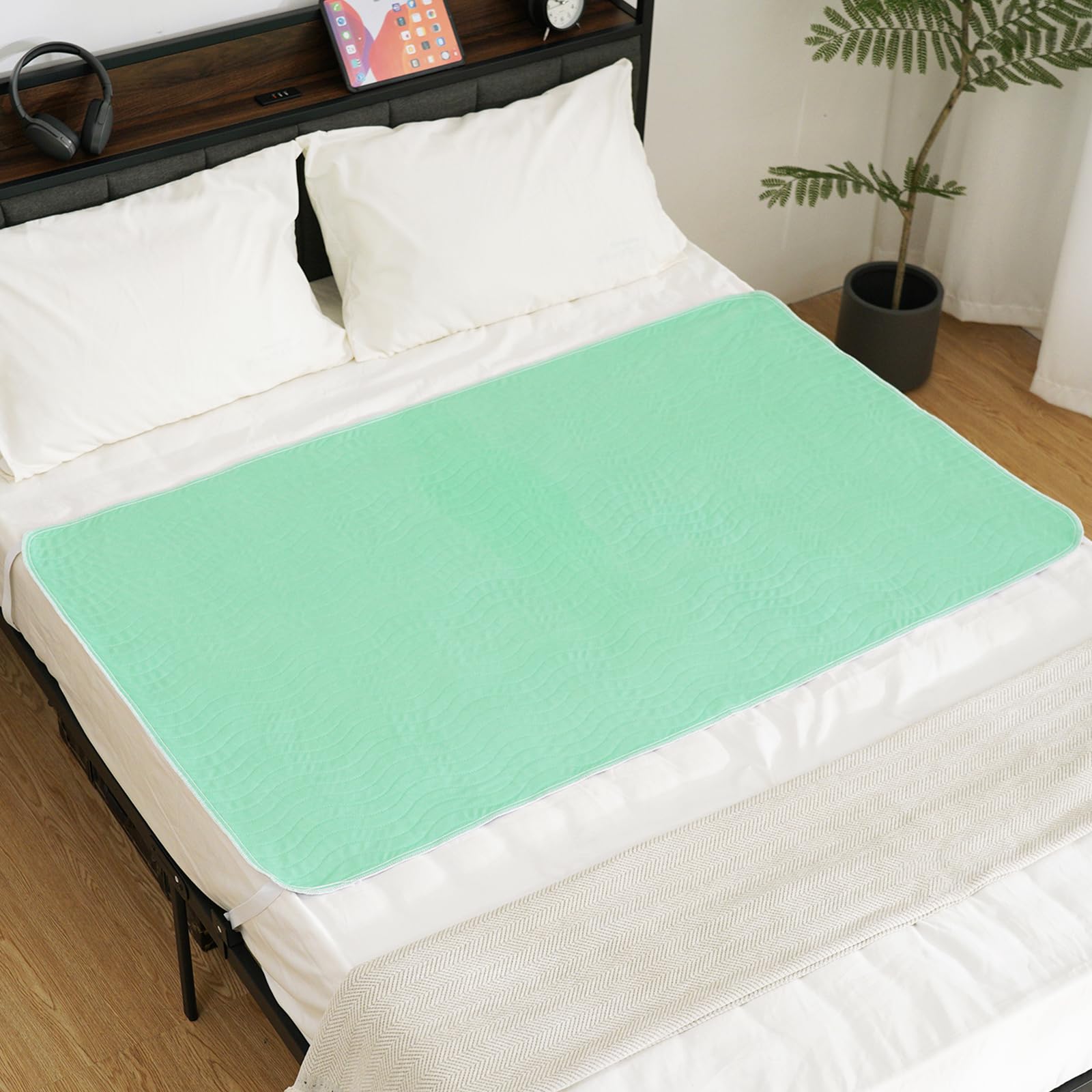 Paquete de 2 almohadillas de cama para incontinencia, lavables de 36 x 60 pulgadas, reutilizables, para incontinencia, almohadillas antideslizantes con hebillas de cincha para cama para