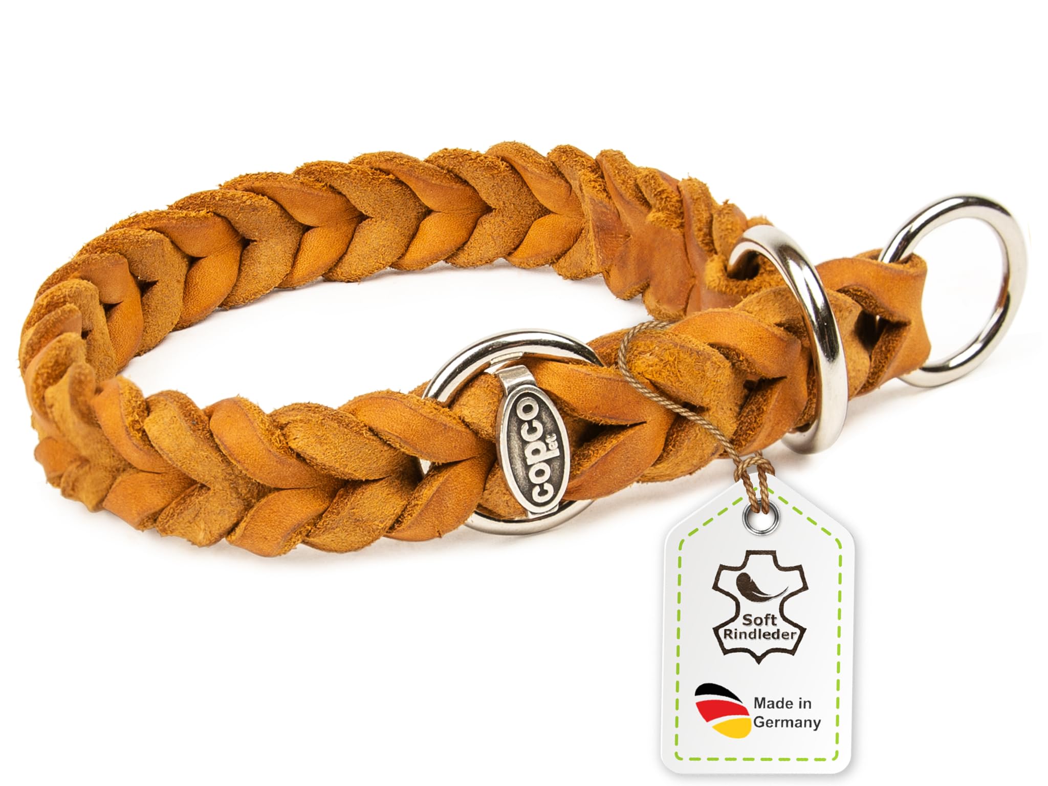 copcopet – Grasa Collar de piel trenzada con tren Stop de anillo – Cromado y latón