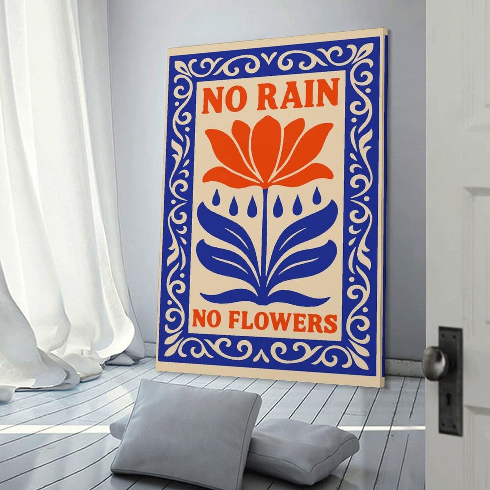 Junmoney No Rain No Flowers Home Decor Wall Art, 20x30inch(50x75cm), for Apartment Walls, Studios Or Work Areas, Decorative Canvas Decor for Home Updates