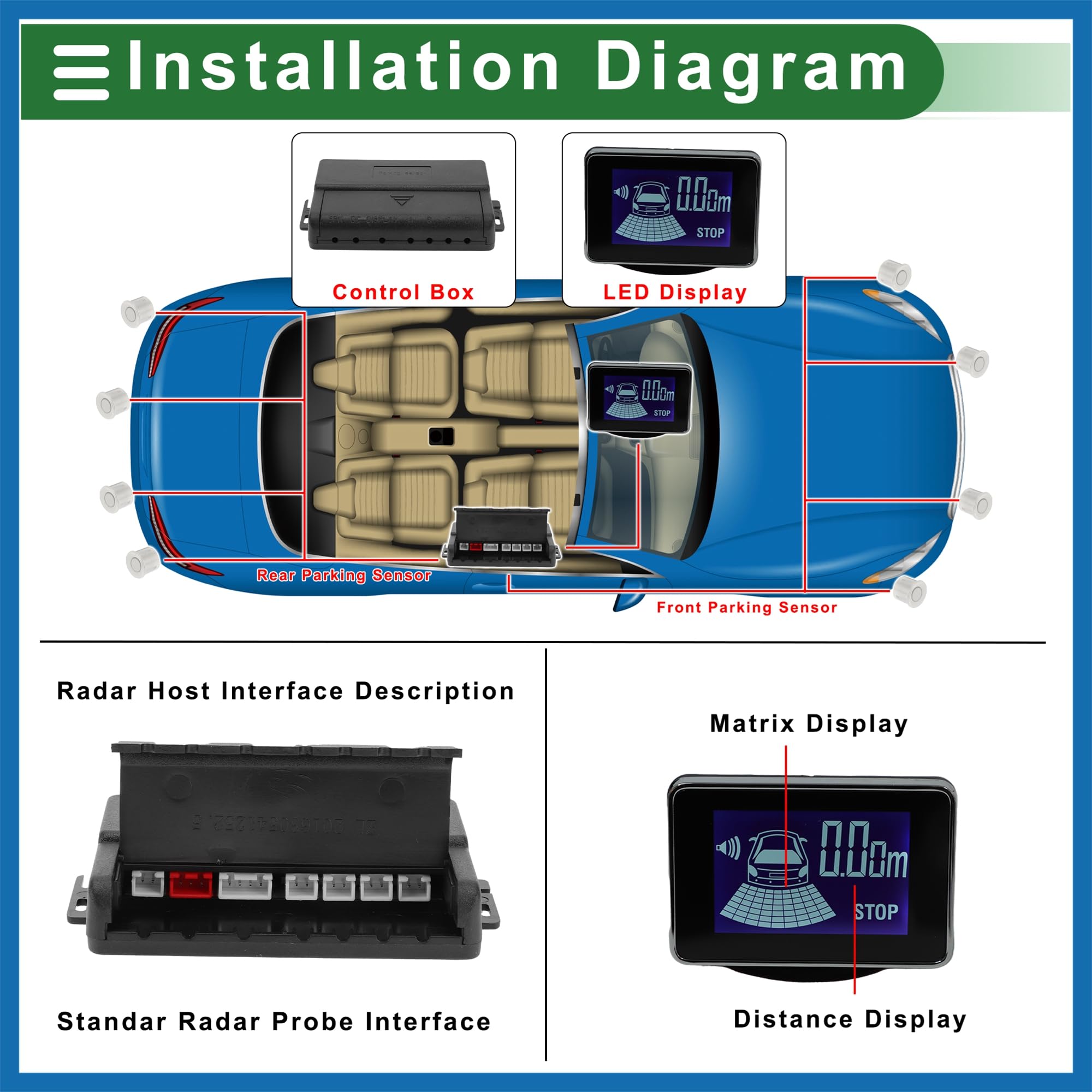 A ABSOPRO Système Universel De Radar De Recul Pour Voiture Avec Avertissement Sonore De Distance De Détection De 4 Capteurs De Stationnement blanc Remplacement d'article