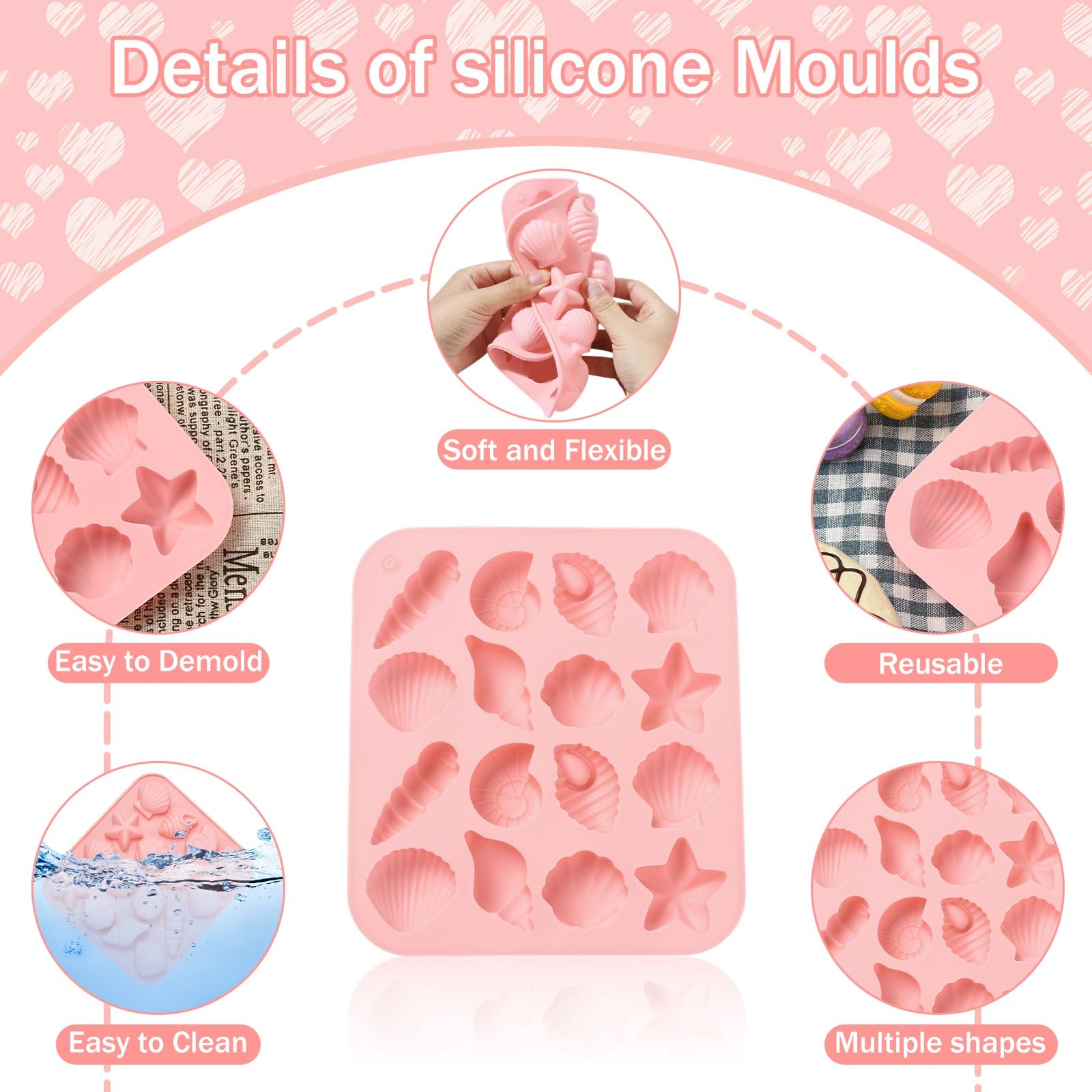 UR URLIFEHALL 3 Pcs Marine Themed Silicone Moulds Starfish Conch Shell Fondant Moulds for Chocolate Bread Cake Candy Pudding Butter Making - Image 3