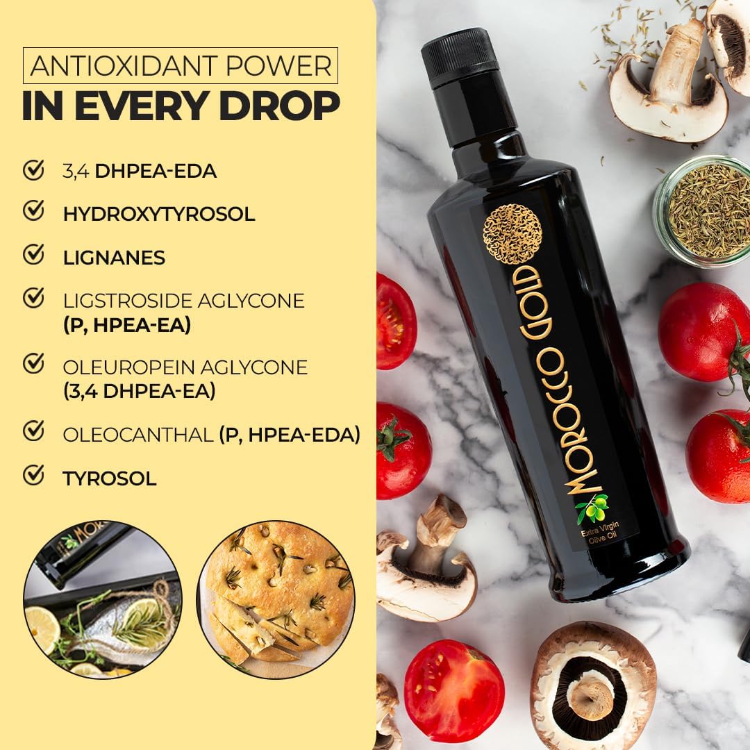 Morocco Gold Récolte Précoce Extra Vierge huile d'olive – Pressée à Froid – Riche en Polyphénols 652mg/kg Huile Olive Récolte Fraîche - Pure et Naturelle huile D Olive - 500ml/17 Fl Oz
