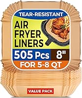 Vista 13 de 400 forros desechables para freidora de aire, papel pergamino cuadrado resistente de 8 pulgadas para cesta de freidora de aire de 5 a 8 cuartos