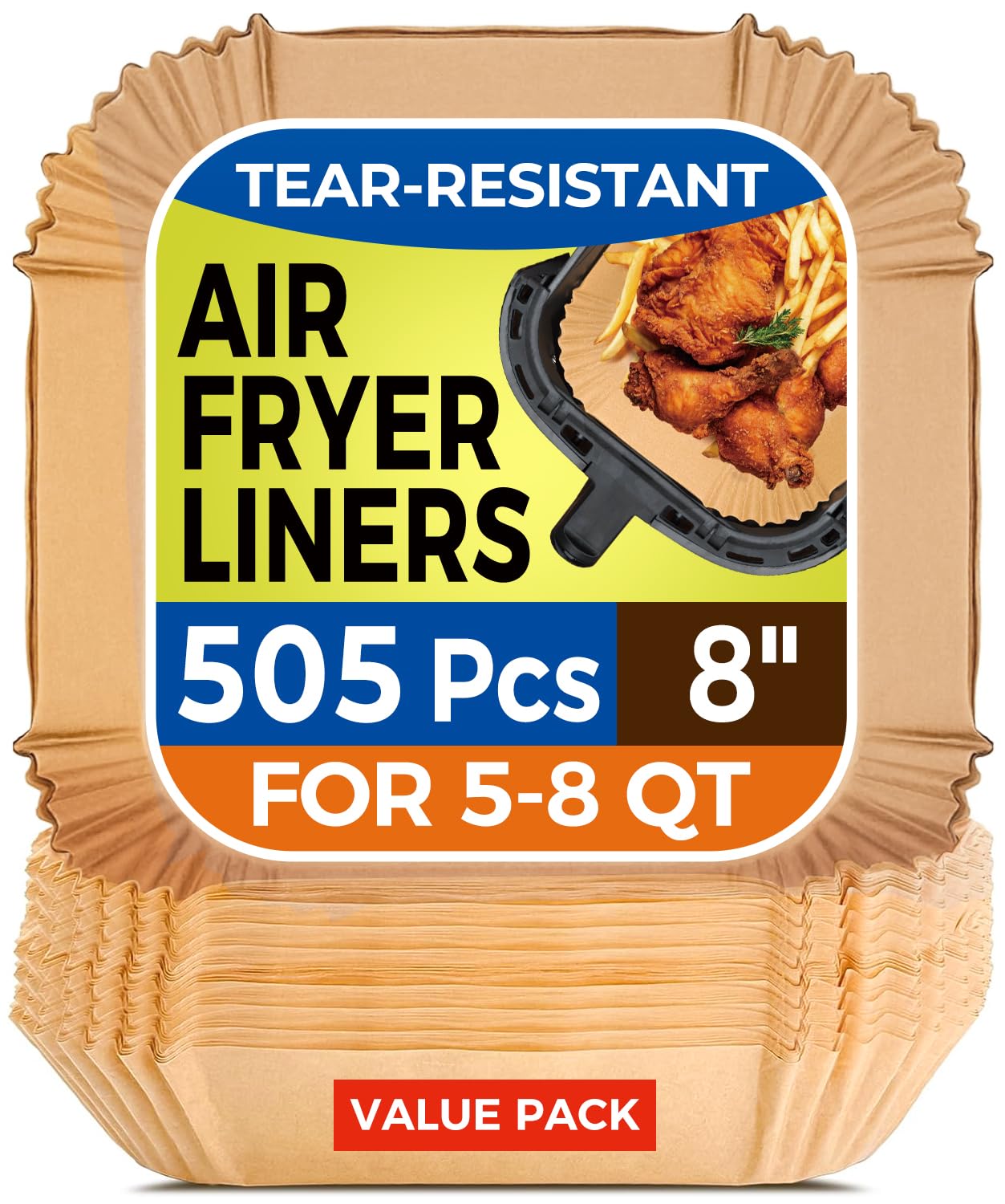 505 PCS Square Air Fryer Liners Disposable 8inch for 5-8 QT