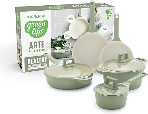 Miniatura 13 de GreenLife Juego de utensilios de cocina antiadherentes de cerámica de 8 piezas, apto para inducción, no tóxico, libre de PFAS, ollas y sartenes