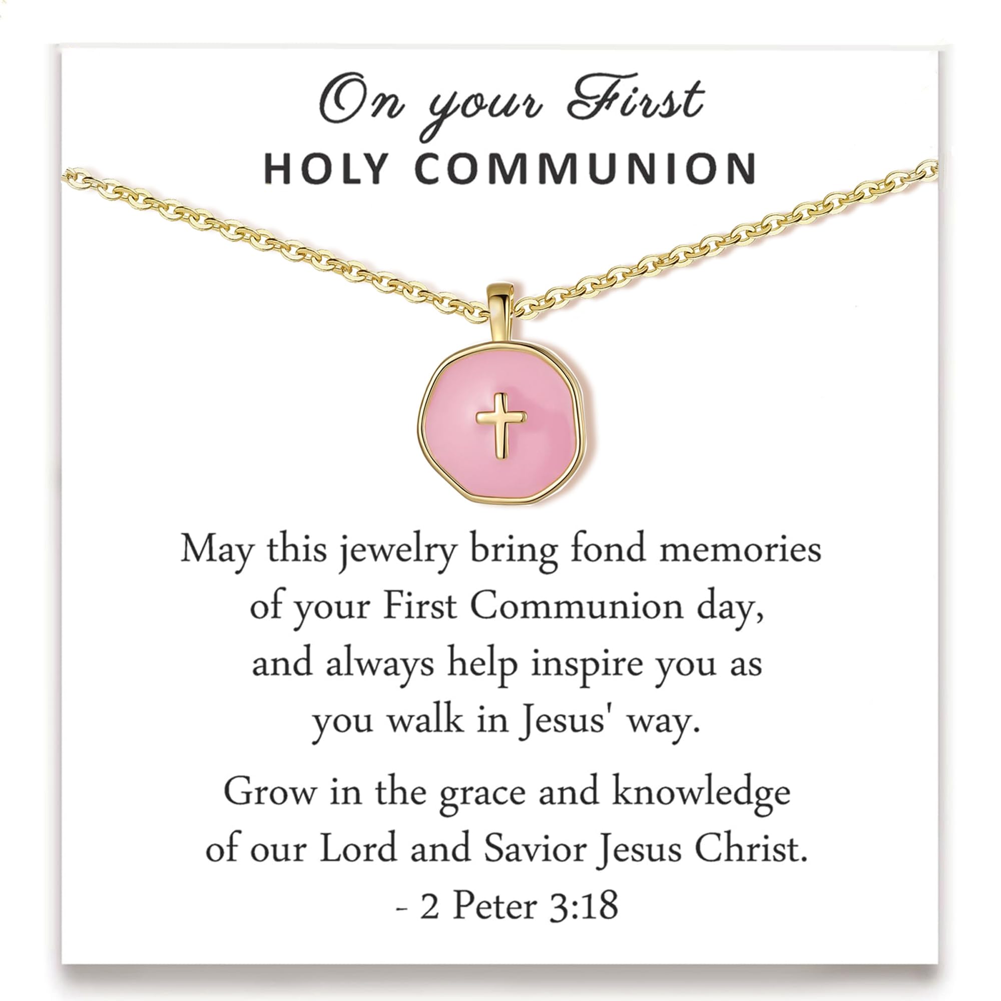 Drogomen Cute Small Cross Necklace, First Communion Baptism Decorations Party Favors Christian Religious Easter Jewelry Gifts for Daughter