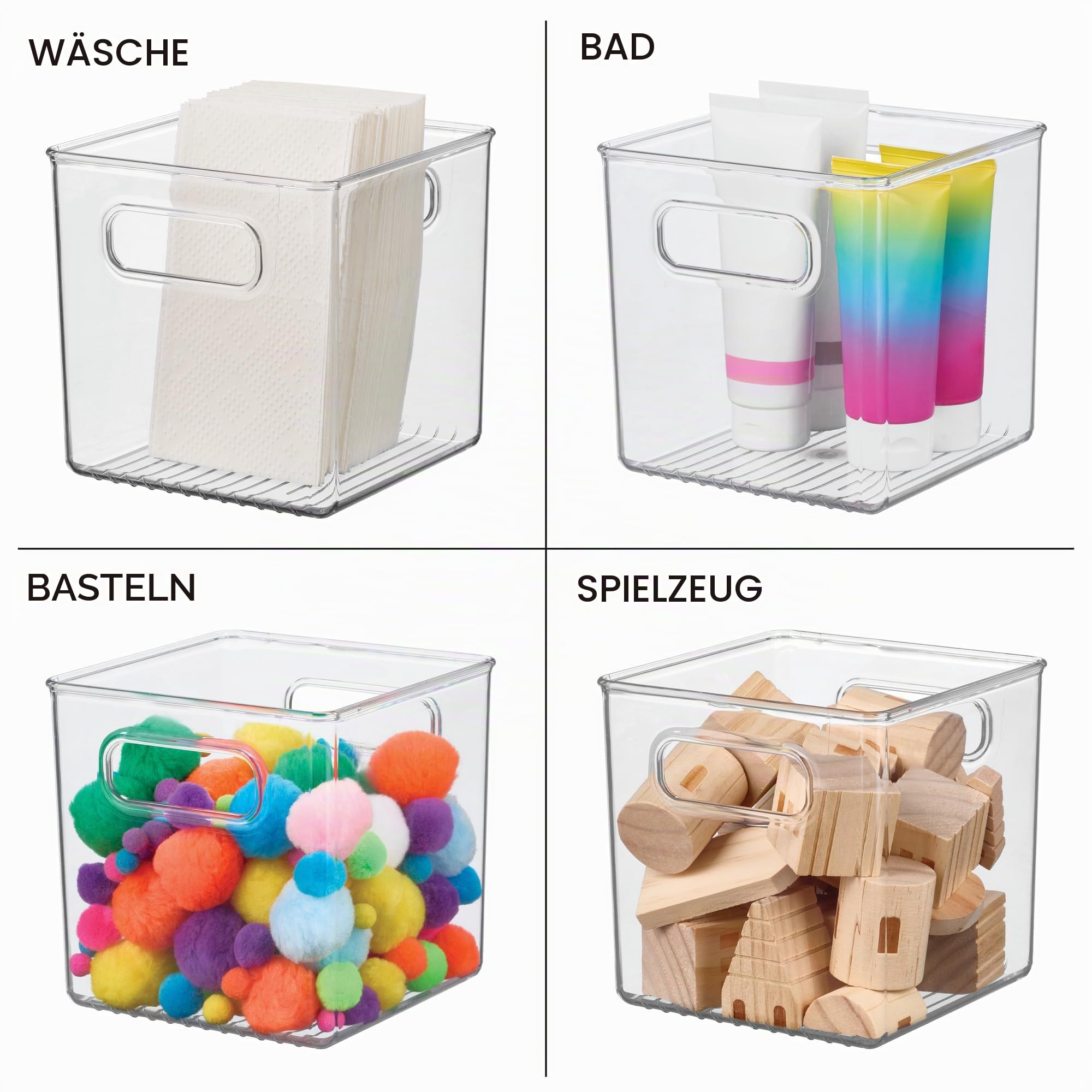 iDesign 71530EU Cabinet/Kitchen Binz Aufbewahrungsbox, mittelgroßer Küchen Organizer aus Kunststoff, würfelförmige Box, 15,2 cm x 15,2 cm x 15,2 cm, durchsichtig