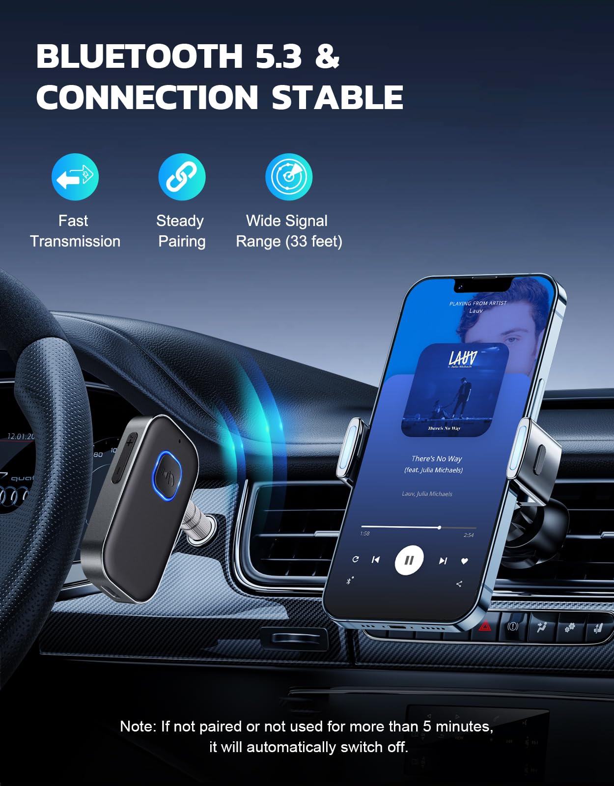COMSOON Receptor Bluetooth para automóvil, adaptador Bluetooth AUX de 3.5 mm con cancelación de ruido, receptor de audio inalámbrico para auriculares estéreo doméstico/con cable, llamadas manos libres