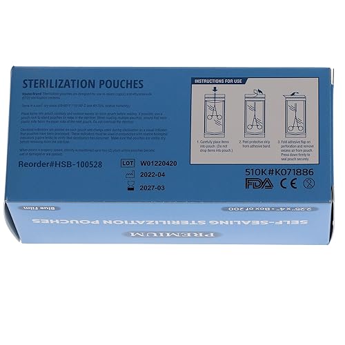 HSB 100528 - Bolsas de esterilización autosellantes, papel/película, azul, 2.25 x 4 pulgadas, triple sellado y procesado térmicamente, herméticas