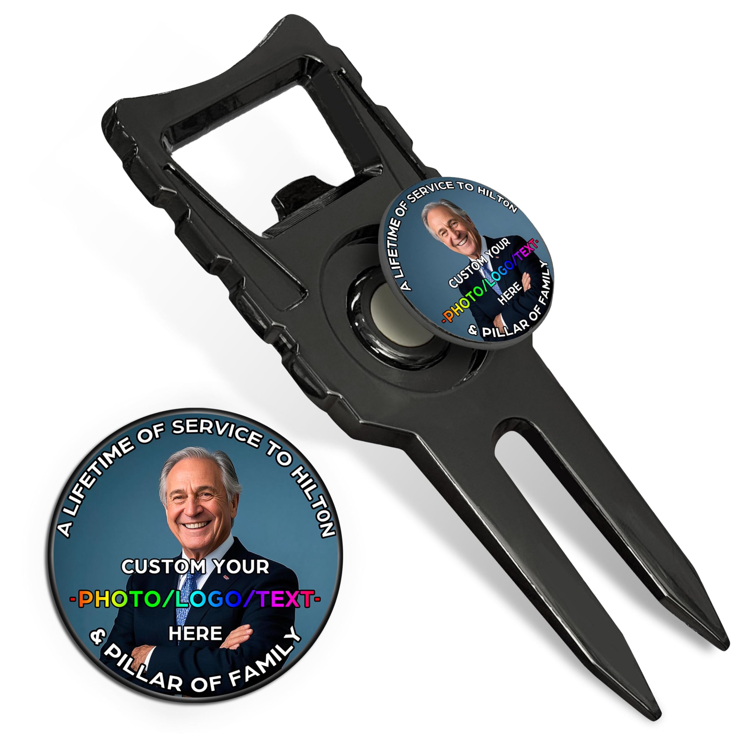 BSTWARM Custom Ball Marker Divot Tool, 6-in-1 Divot Repair Tool, Personalized Golf Accessory with Your Text/Logo