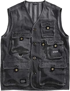 Aoleaky Men's Multi-Pocket Denim Vest,Loose Thin Casual Sleeveless Vest,Outdoor Photography Waistcoat