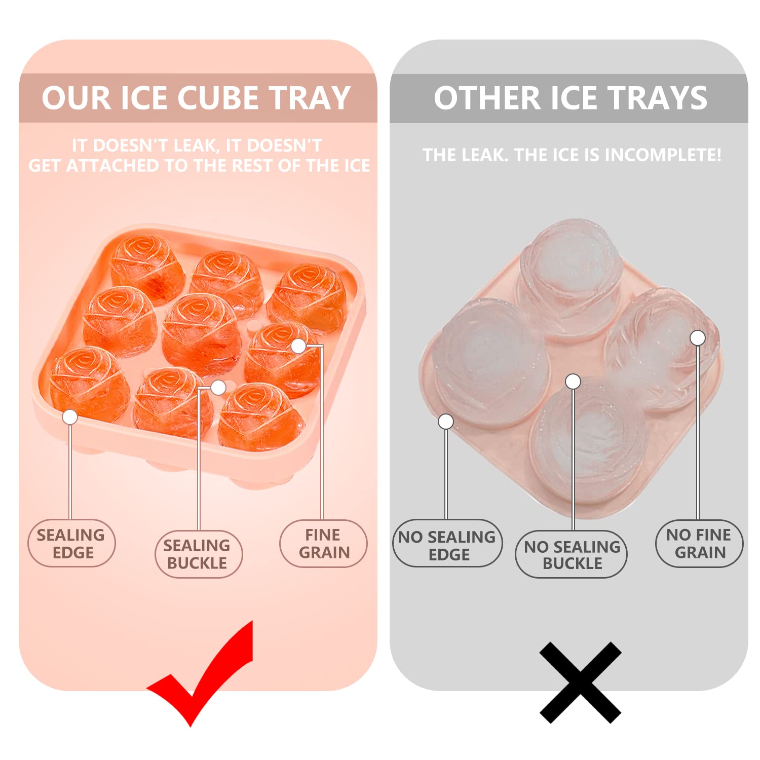 Stampo Per Cubetti Di Ghiaccio A Forma Di Rosa, 9 Cavità, In Silicone Alimentare Con Coperchio, Per Cocktail, Whisky, Succo, Regalo Estivo (rosa)