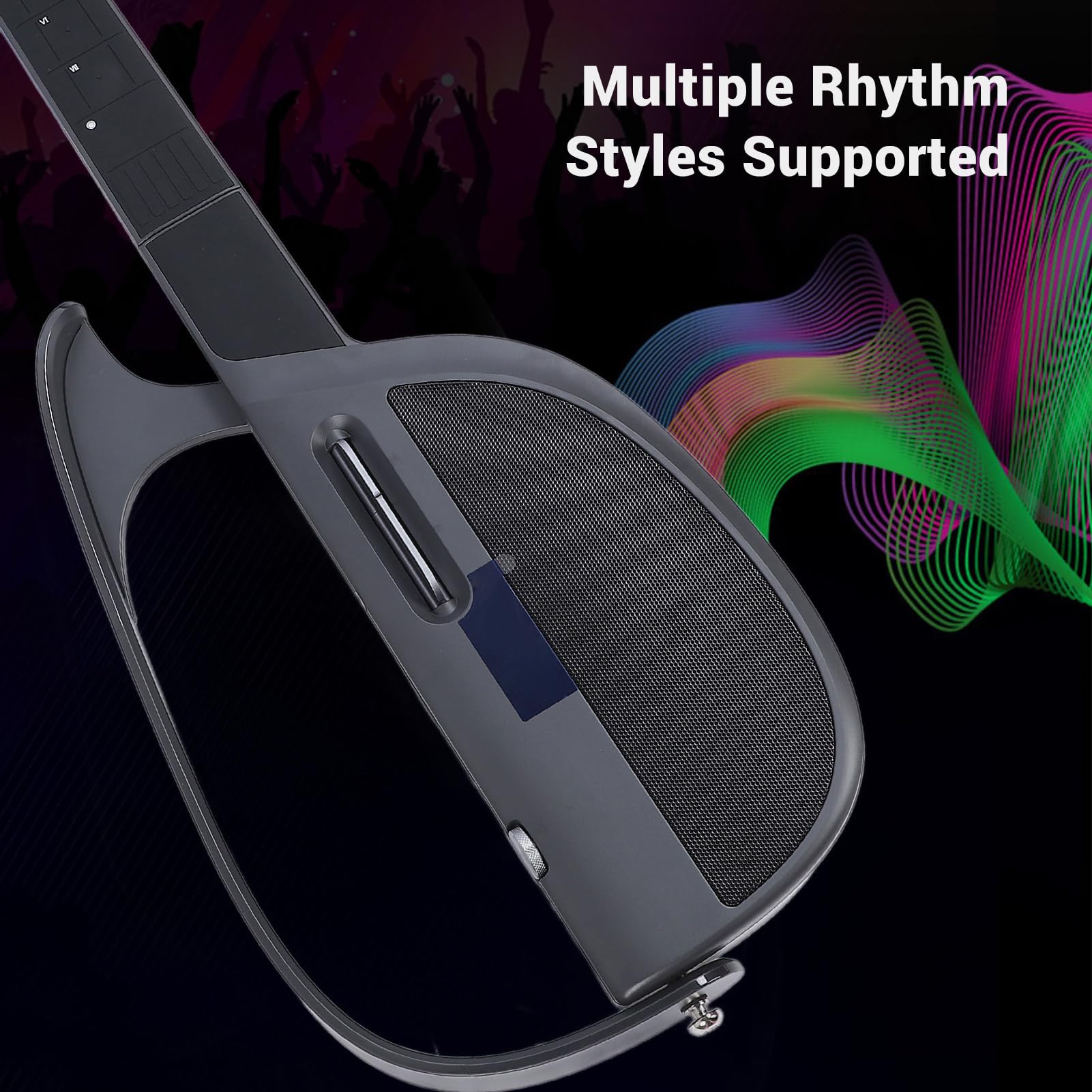 Stringless Smart Guitar, Foldable Automatic Accompaniment Guitar, Travel Backing Guitarra with Real Time Chord Accompaniment, Storage Bag (Black Grey)