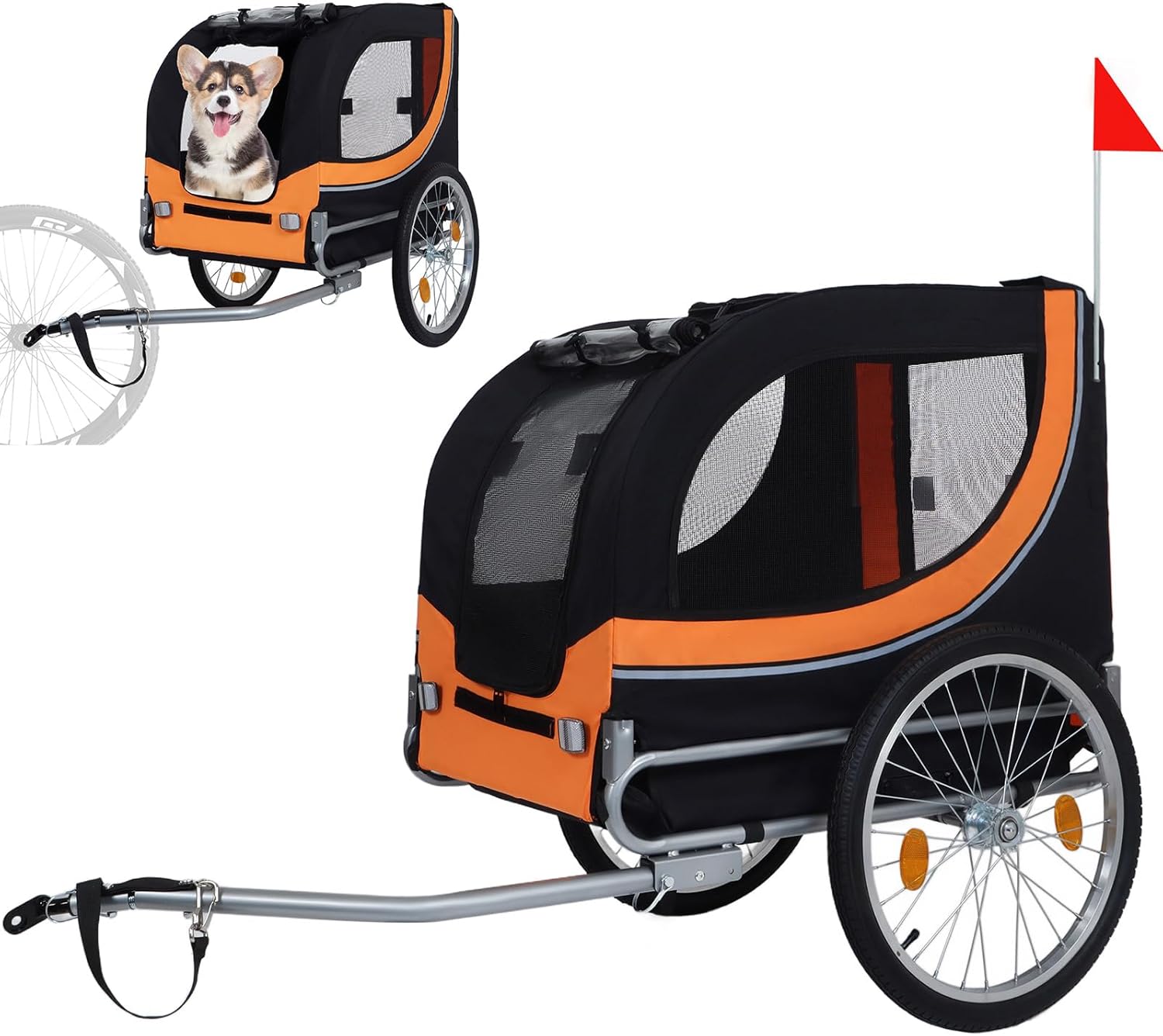 Large Dog Bike Trailer with 18.9" Wheels - 120LB Capacity Dog Trailer for Bike, Foldable Pet Bike Trailer for All-Terrain Cycling, Jogging & Camping