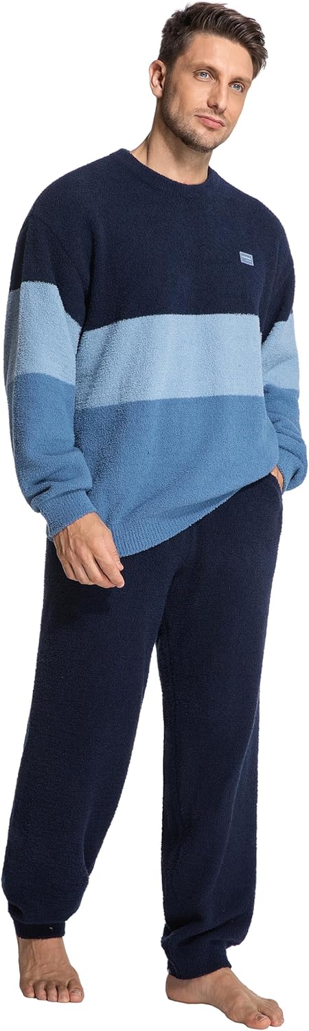 SlumberMee Mens Fleece Plush Pajama Set Ultra Soft Fluffy Warm Pjs Long Sleeve Top & Bottom Knit Winter Sleepwear - Image 6