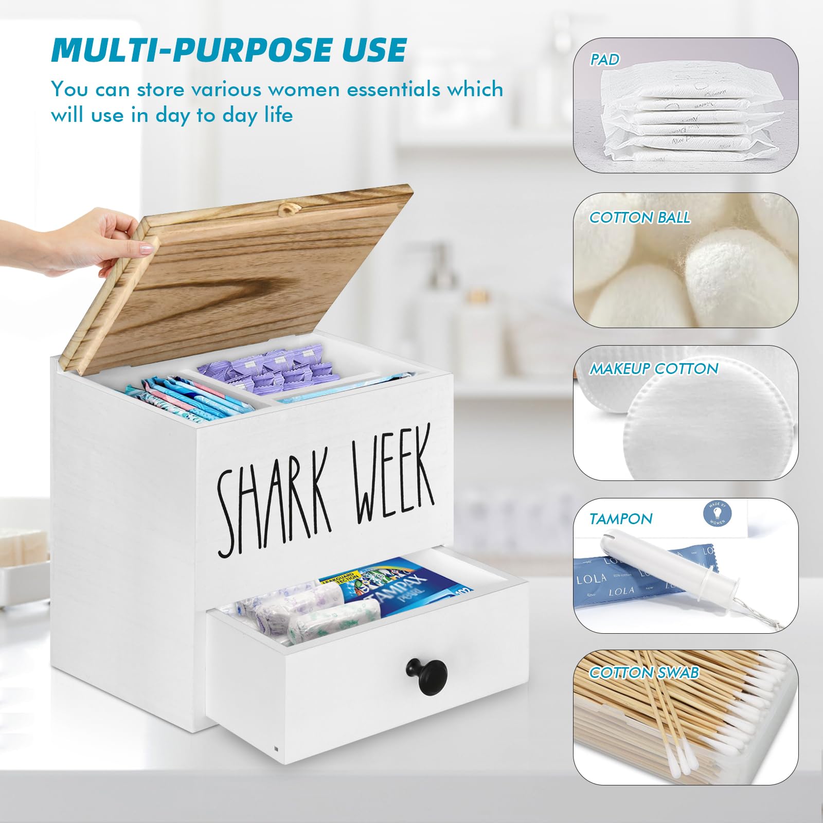 Wuudy Soporte Para Tampones Para Baño, Almacenamiento De Tampones De La Semana Del Tiburón