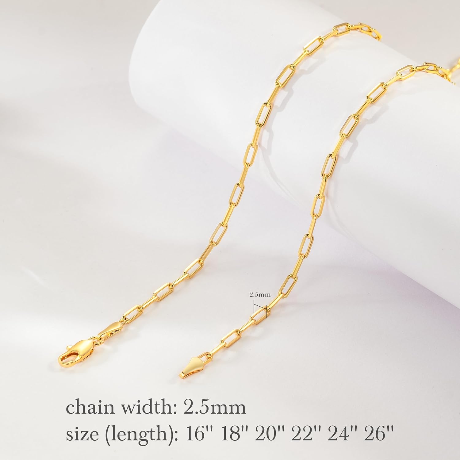 Gold Necklace for Women & Men 14K Gold Chain Necklace for Women Unisex 2.5mm Wide Paperclip Chain Necklaces Non Tarnish Paperclip Necklaces Jewelry 16” - 26”
