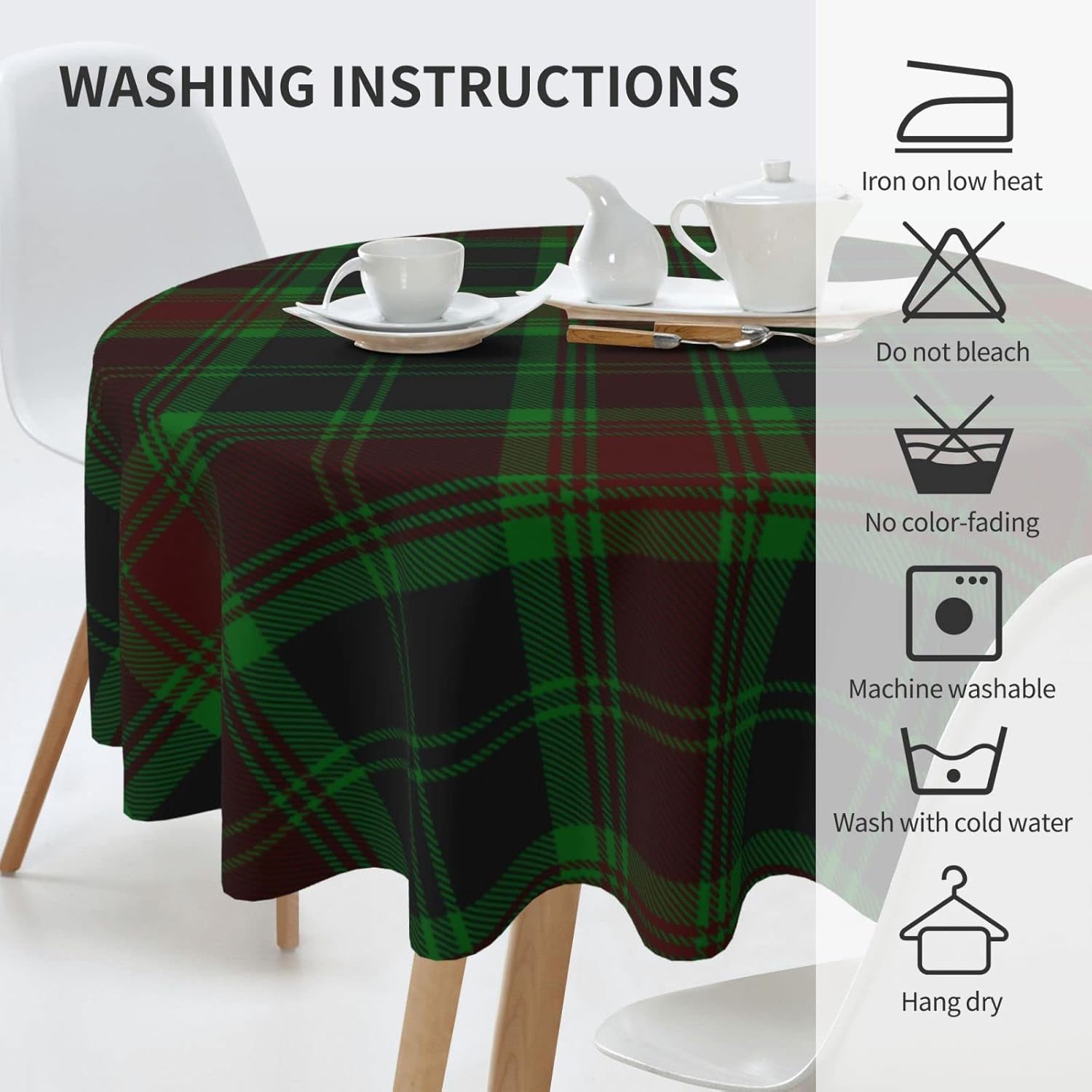Tablecloth Round, Carlow County Irish Tartan Washable Table Cover for Farmhouse Kitchen Dining Picnic Party Indoor Outdoor Table Mats 60 inch