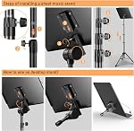 5 in 1 Dual-use Sheet Music Stand & Desktop Book Stand, Height Adjustable from 23.6-59 in, Folding Music Stand with Portable Carrying Bag, Sheet Music Folder & Rechargeable Music Stand Light