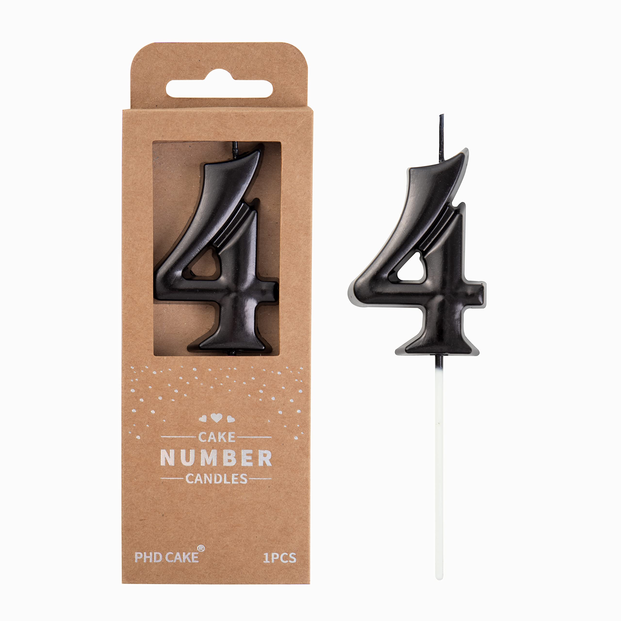 PHD CAKE2.76 Inch Elegant Black 4 Number Birthday Candles, Black Number Candles, Cake Number Candles, Party Celebration