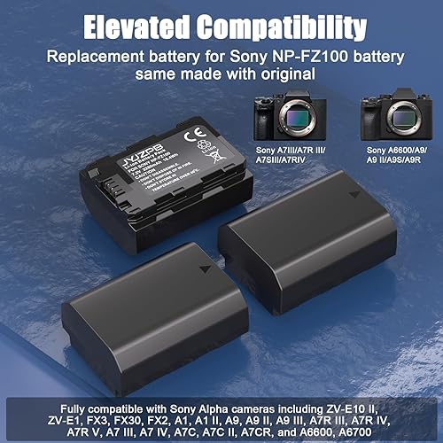 Miniatura 2 de JYJZPB Paquete de 3 baterías de repuesto NP-FZ100 compatibles con Sony A7III, A7IV, A7R III, A9, A6600, A6700, A9S, A7R3, A7SIII, A7RIII y triple