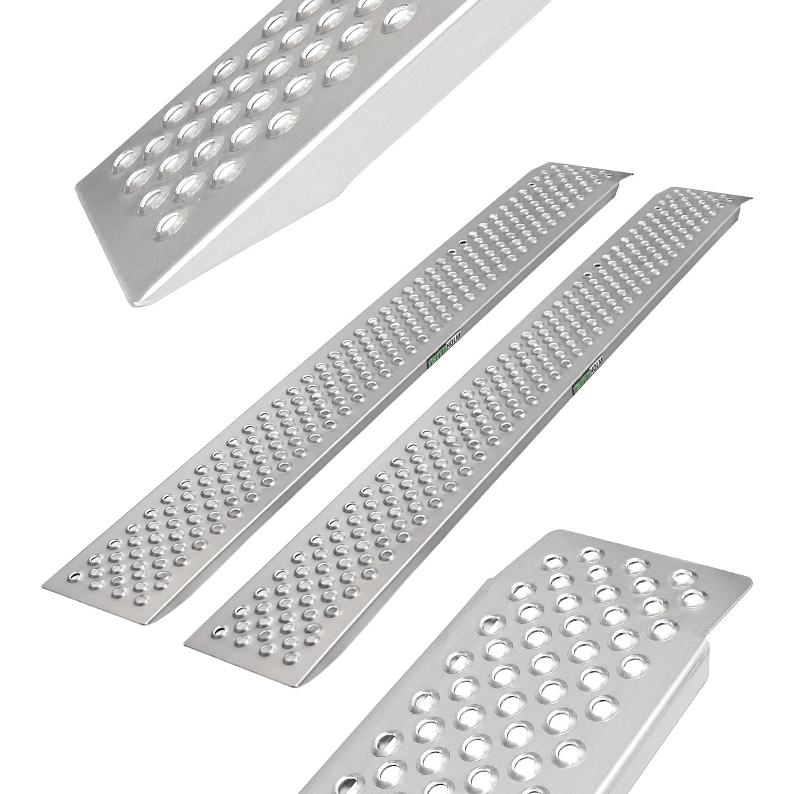 TRUTZHOLM 2X Auffahrrampe Alu 200 cm Auffahrbreite 22 cm Tragkraft 200 kg/Stück 400 kg Gesamttraglast gelochte Lauffläche Rampe starr für Fahhrad E-Bike Verladerampe für leichte Motorräder Mopeds