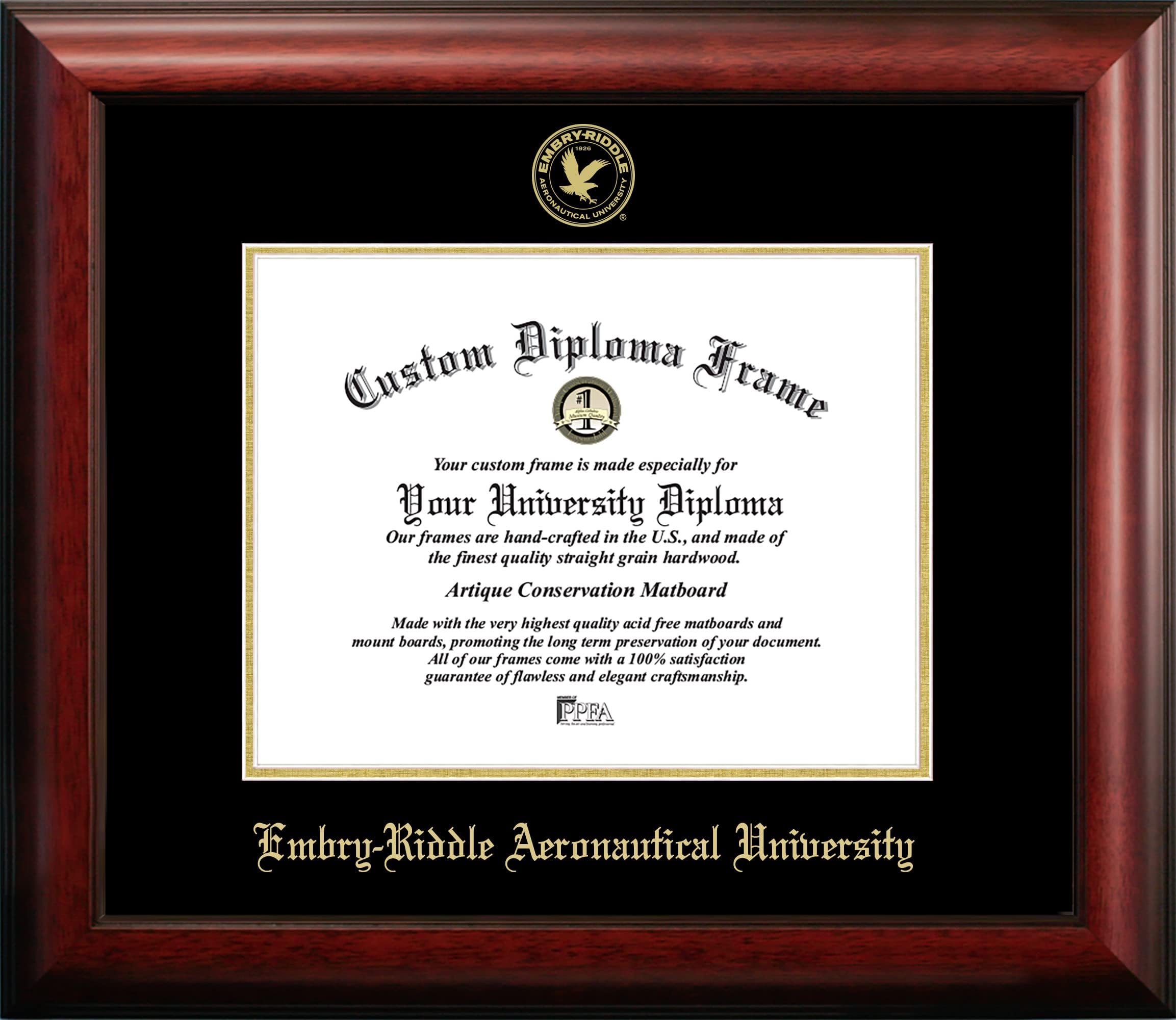 Campus Images FL995GED Embry-Riddle Eagles Embossed Diploma Frame, 8.5" x 11", Gold