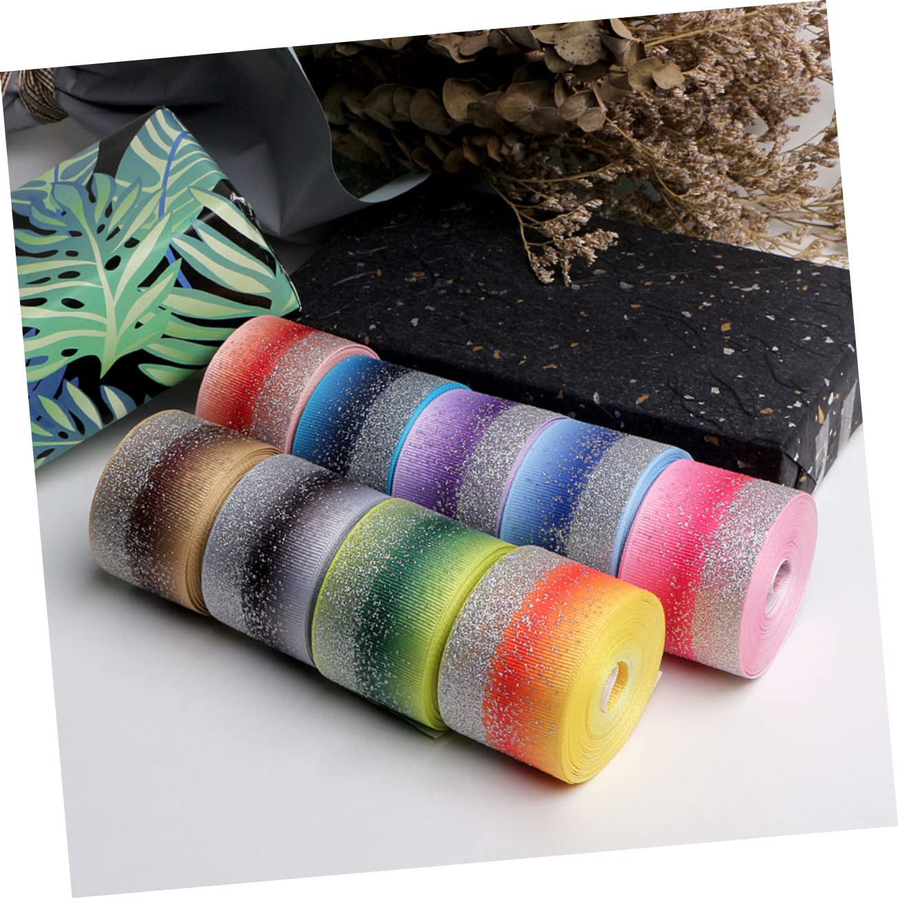 SHINEOFI 3 Nastri in Grosgrain Trasparente Da 38 Mm A Righe Sfumate Per Lavori Artigianali 5 Iarde/rotolo Versatili Per Confezionare Bouquet E Palloncini.