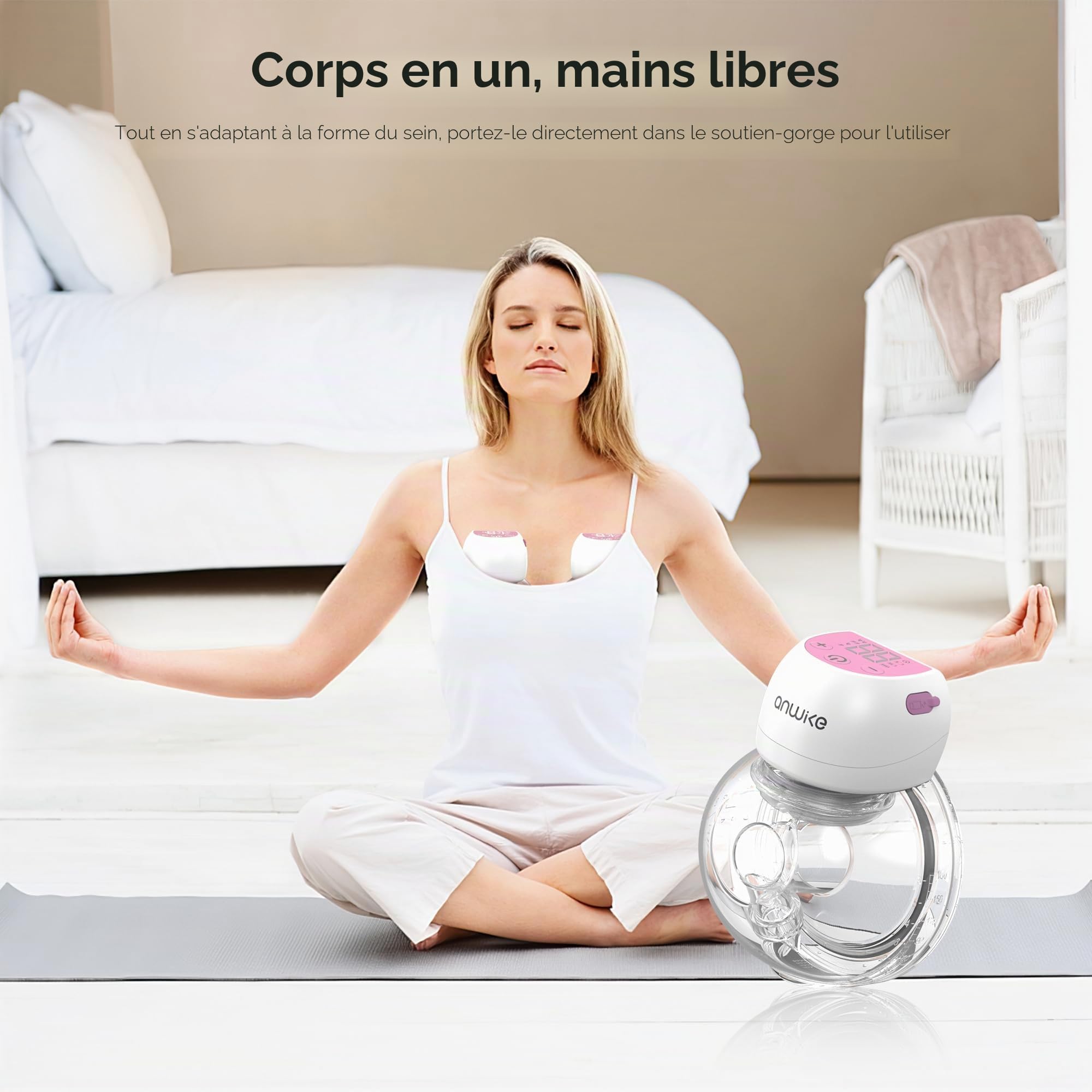 ANWIKE Tire-lait électrique 193 g - Tire-lait mains libres ultra léger avec écran LED, 3 modes 9 niveaux, silencieux < 40 dB, avec brides de 21/24 mm - Idéal pour la maison, la voiture, la pharmacie