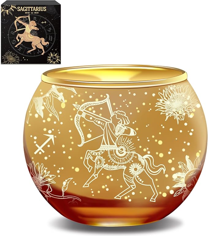 AOVILA Sagittarius Gifts for Women Gold Votive Candle Holder Tea Light Candle Holder with Tea Light Candle Gift Set for Zodiac Astrology Birthday Gifts Women Mother Home Decor Table Centerpiece