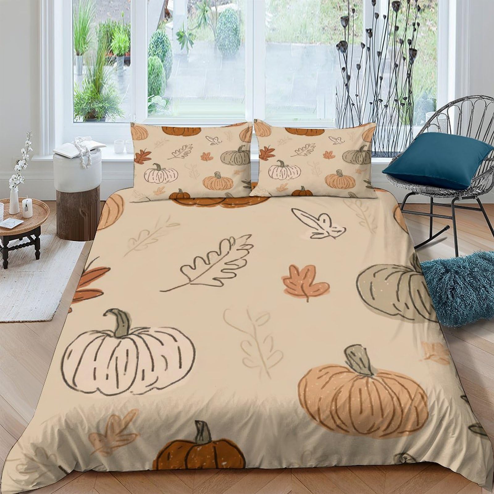 Ctjqhvkz Style-6 3D Printed Pumpkin Autumn Fitted Sheet Microfiber Soft Breathable Leaf Bed Cover For Bedroom Dorm Decor Protection Single（135X200cm）