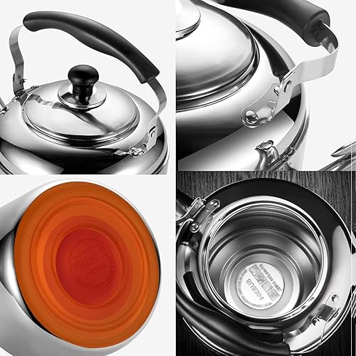 Miniatura 5 de NYTA Acero inoxidable 304 para estufa de gas estufa de tetera silbante tetera clásica para estufa con base fina de calentamiento rápido acabado