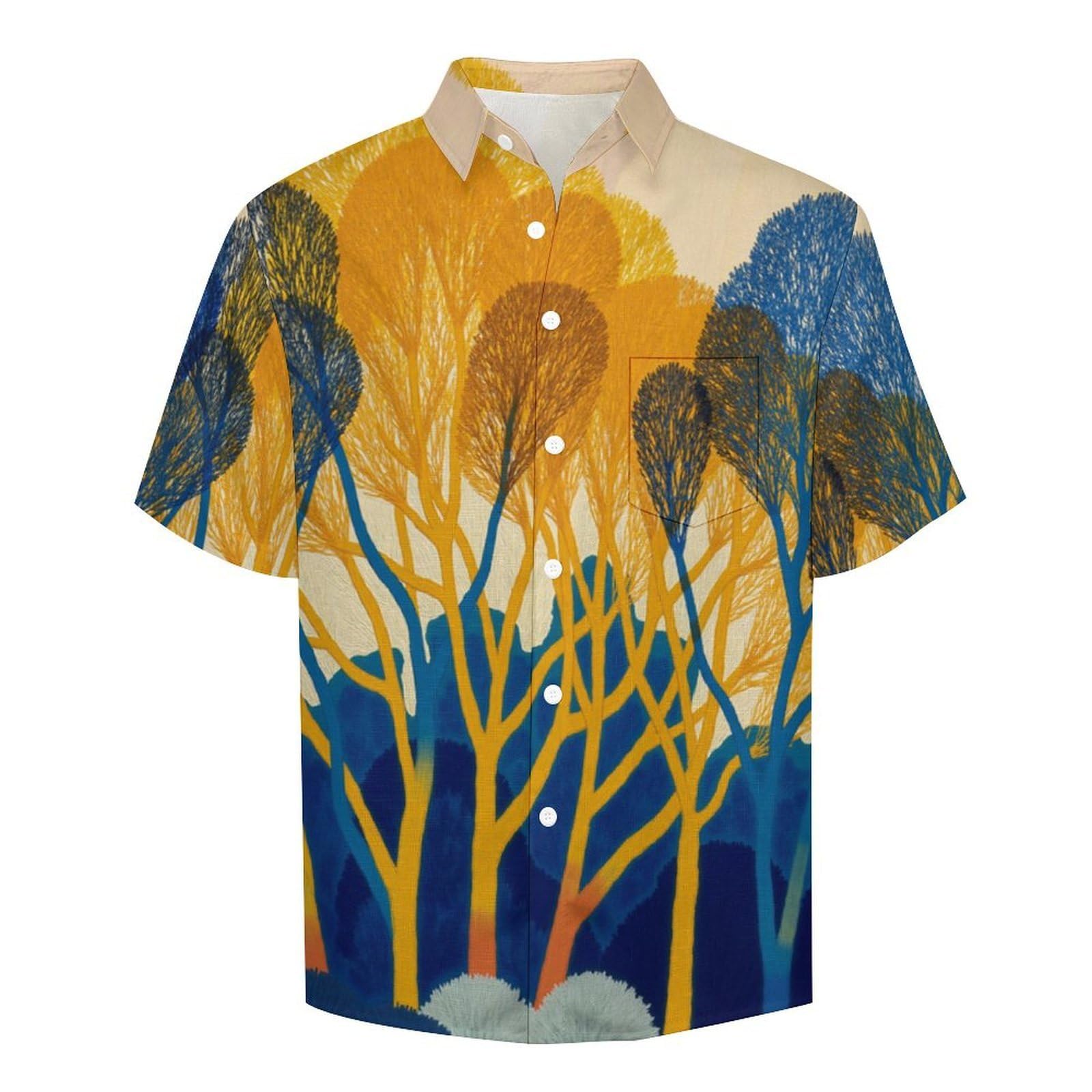 Camicia da Uomo a Maniche Corte Funky, Alberi Astratti Arte Moderna, Aloha Camicias Estiva per la Spiaggia, vestibilità Normale con Bottoni, per Libero Vacanze