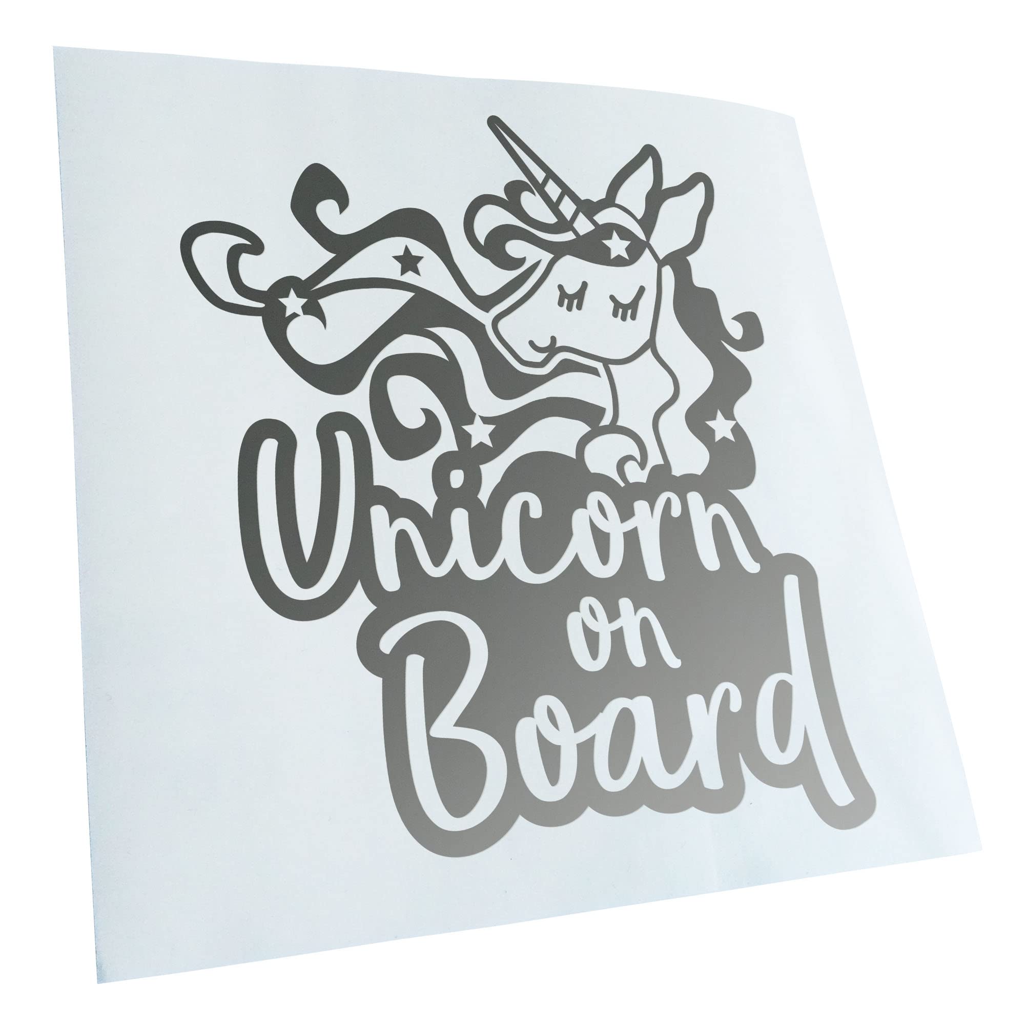 Kiwistar - Car Sticker - Unicorn on Board Unicorn - Silver - 40 x 33 cm - Rear Window Car Sticker Weatherproof for Car Truck Moped Truck - Sticker Exterior Self-Adhesive Tuning Accessories for Window