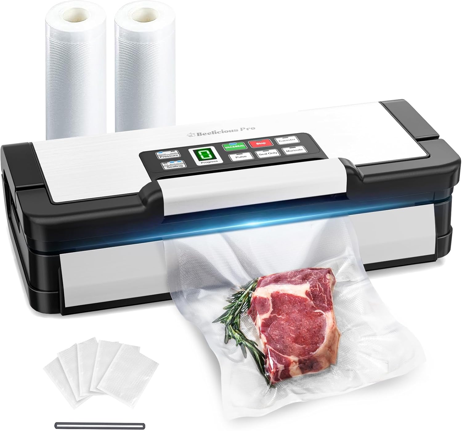 90Kpa Powerful Vacuum Sealer, with 10-in-1 Functions,Double Seal & Double Pump,Built-in Cutter&Hose,Handle-Ease Design, Vacuum Sealer Machine for Food with Bags Storage, Silver